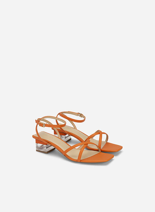 Crystal Heel Ankle Strap Sandals PUM 0747 Orange VASCARA