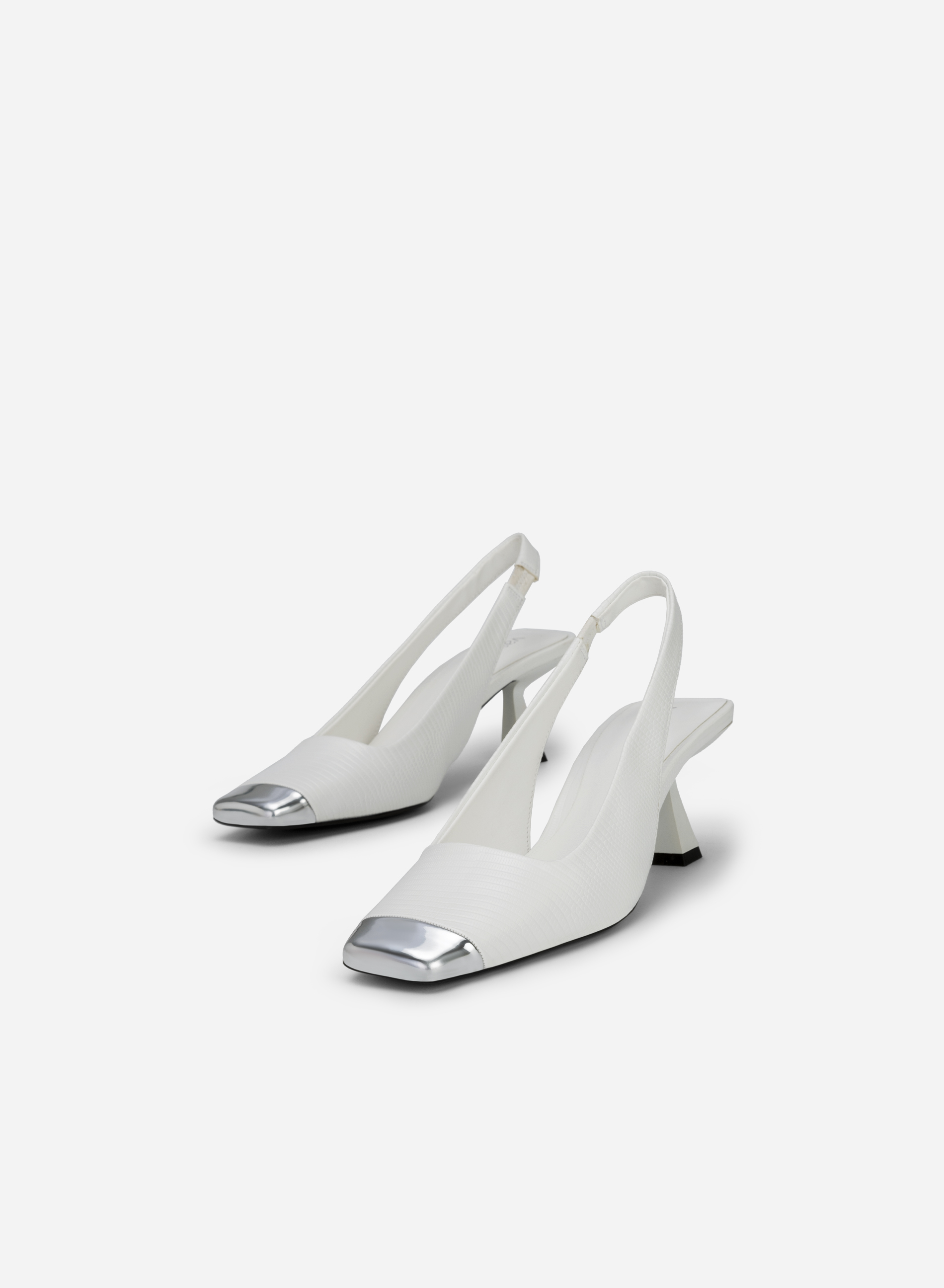 Metallic Square Toe Slingbacks - HIG 0555 - White | VASCARA