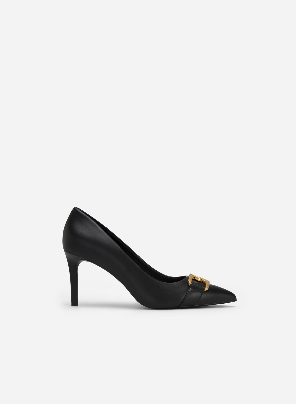 Golden Chain Link Décor Pointed Toe Pumps - HIG 0567 - Black - vascara.com