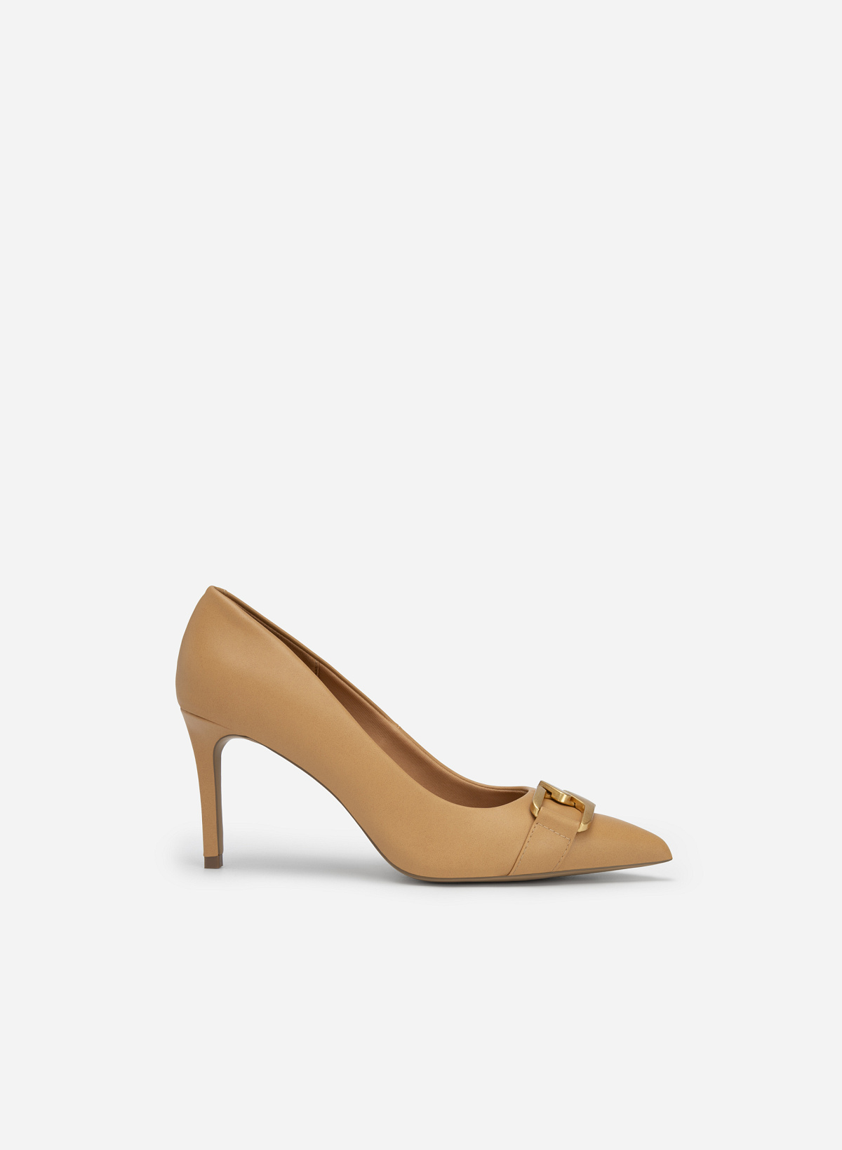 Golden Chain Link Décor Pointed Toe Pumps - HIG 0567 - Light Brown - vascara.com