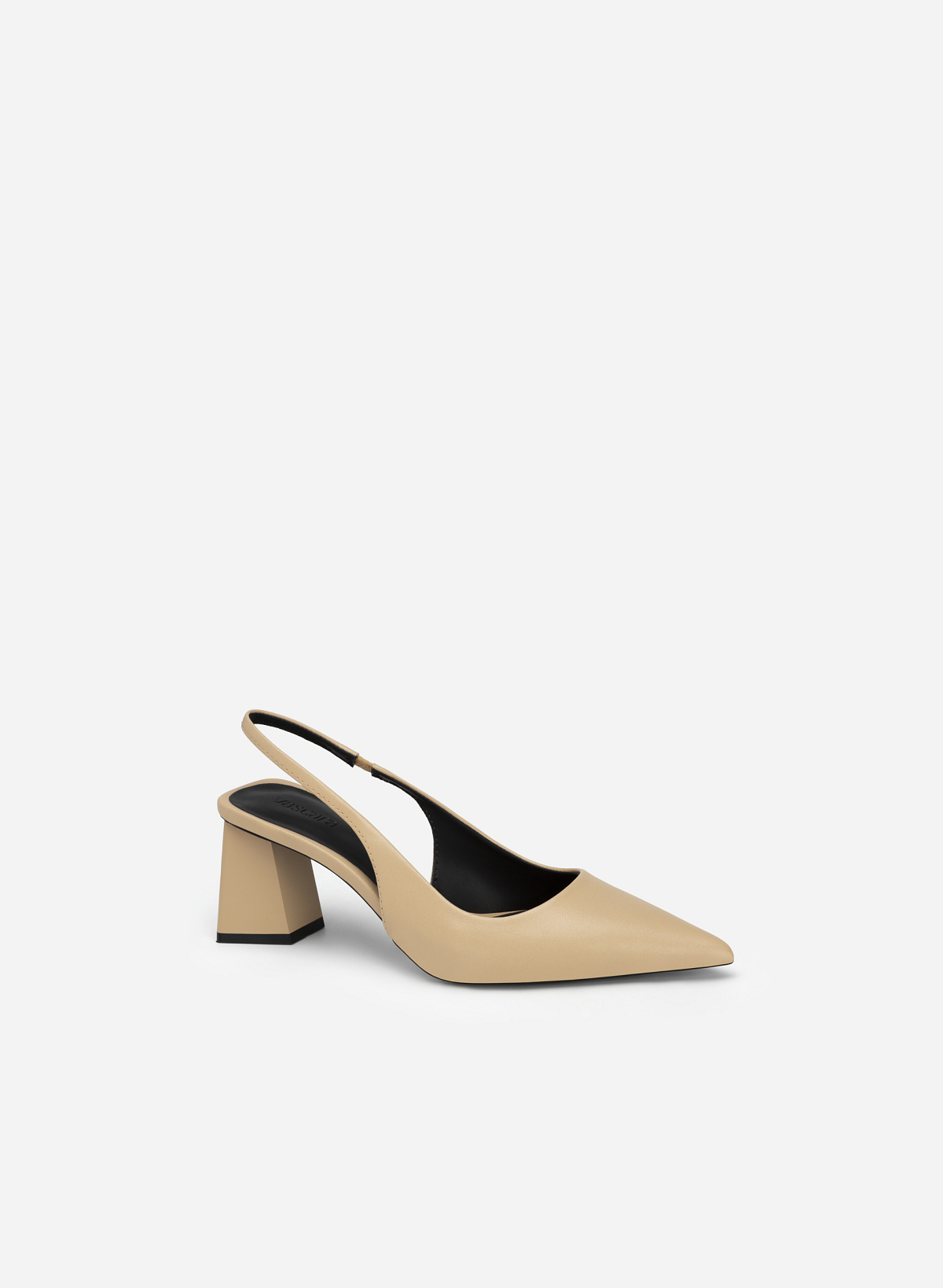 Block Heel Pointed Toe Slingbacks - HIG 0577 - Beige - vascara.com