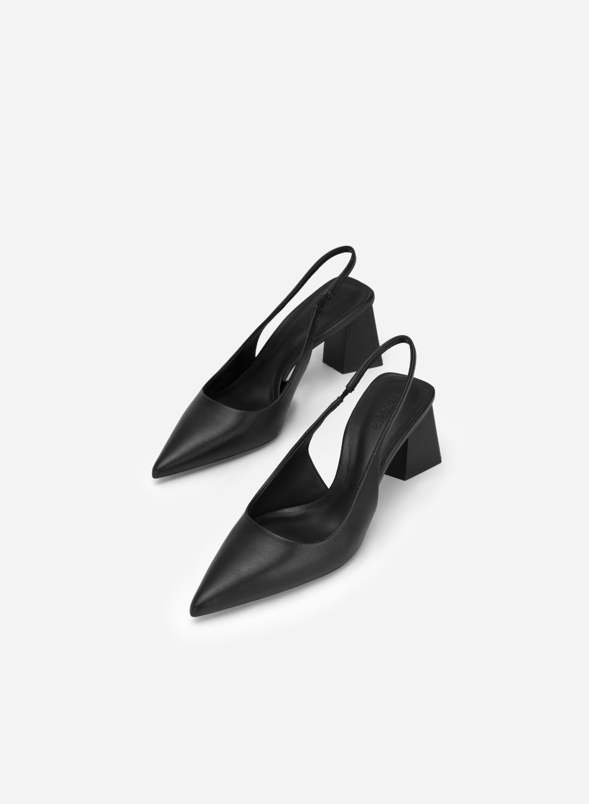 Block Heel Pointed Toe Slingbacks - HIG 0577 - Black | VASCARA