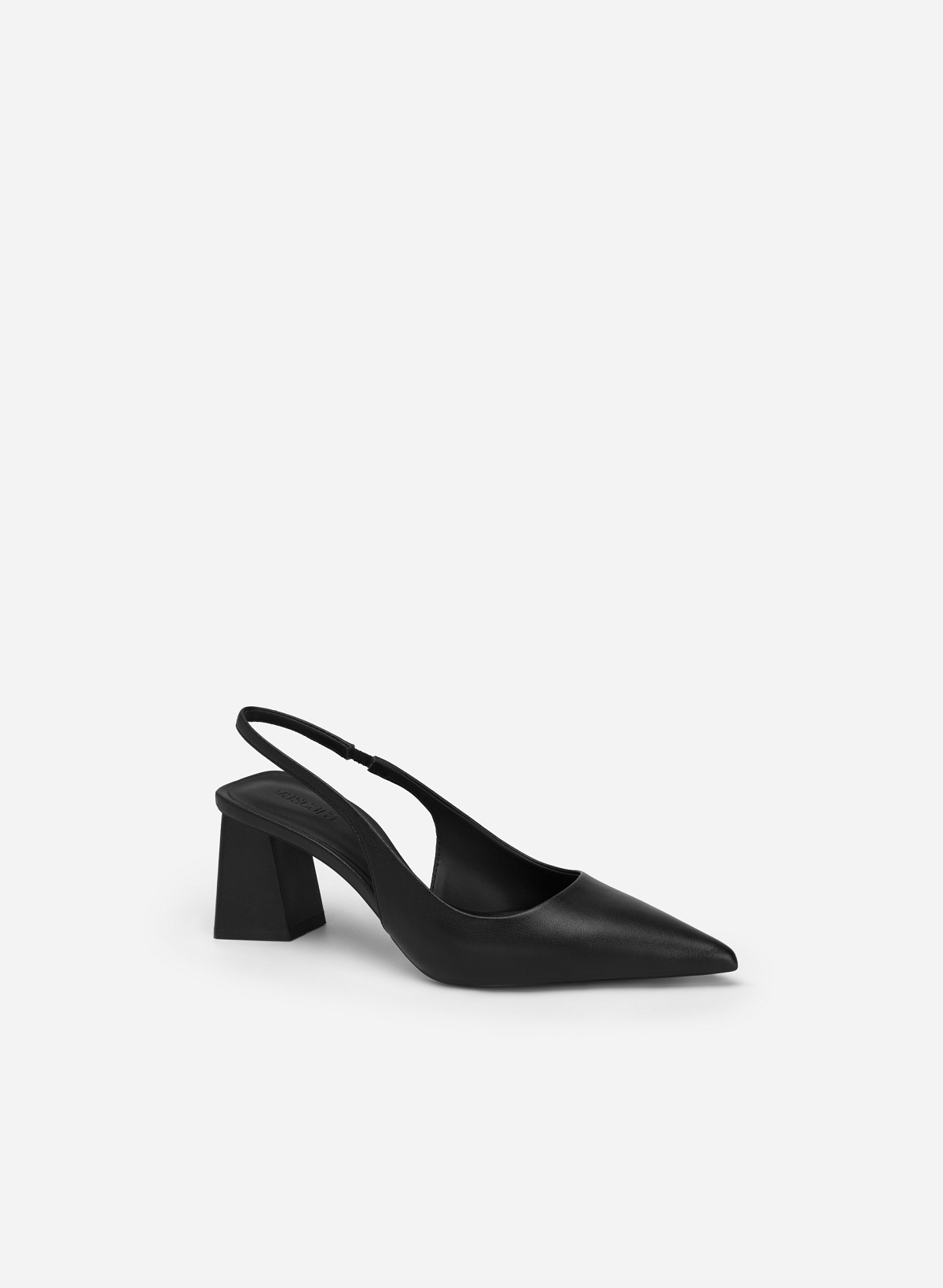 Block Heel Pointed Toe Slingbacks - HIG 0577 - Black - vascara.com