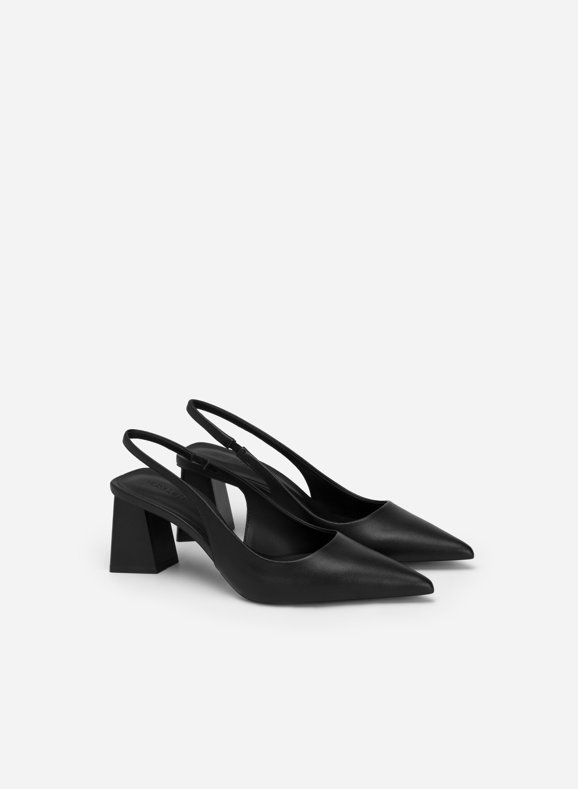 Block Heel Pointed Toe Slingbacks - HIG 0577 - Black | VASCARA