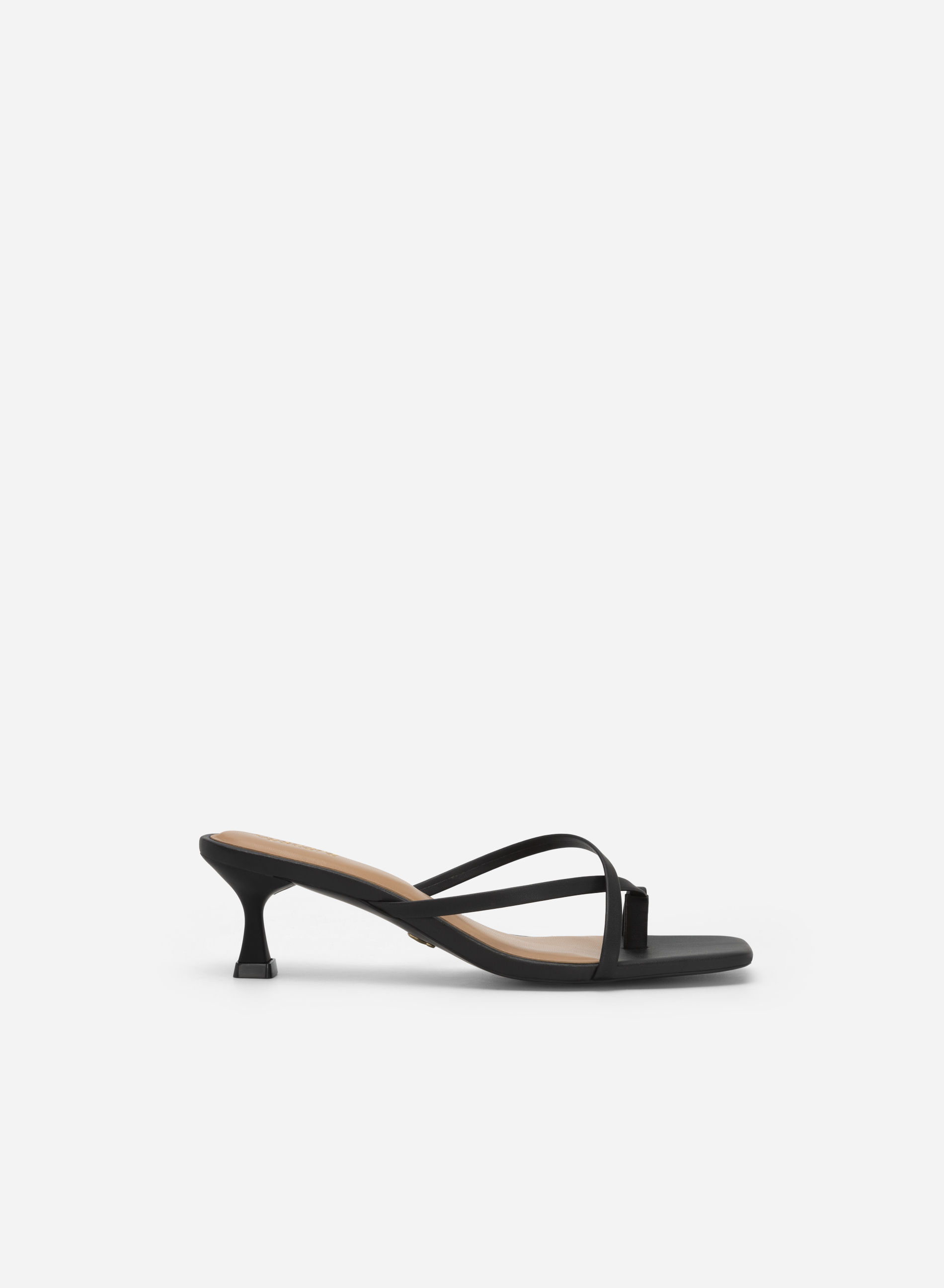 Cross-Strap Spool Heel Square-Toe Mule Sandals - MUL 0171 - Black | VASCARA