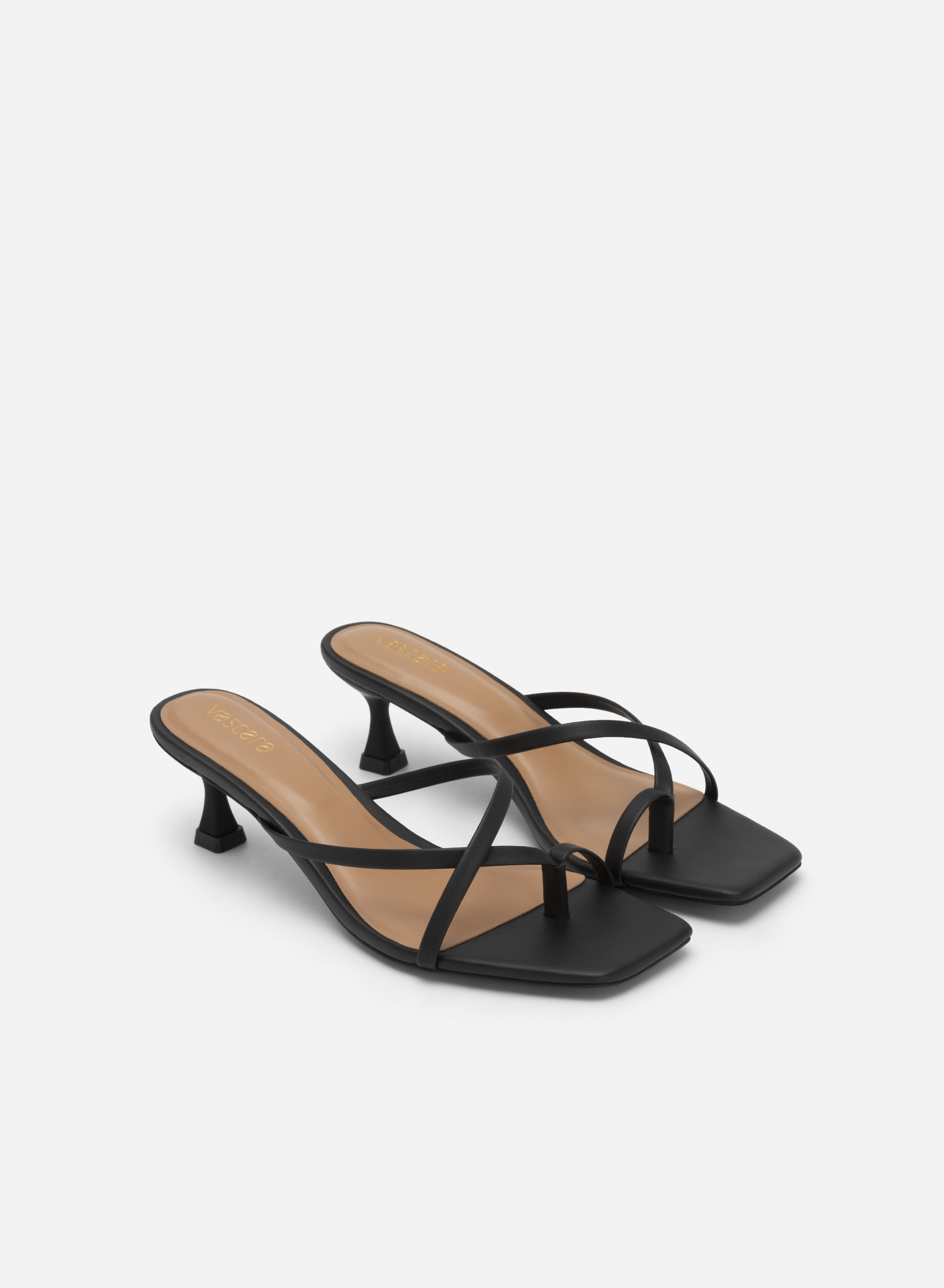 Cross-Strap Spool Heel Square-Toe Mule Sandals - MUL 0171 - Black | VASCARA