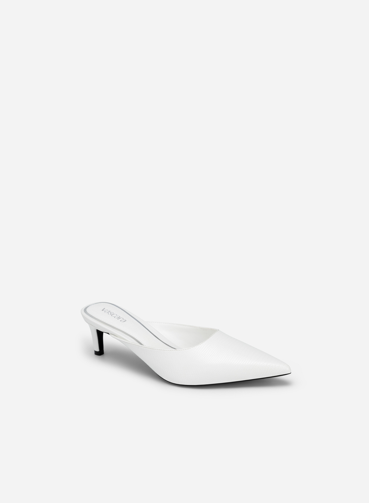 Pointed Toe Lizard-effect Mules - MUL 0179 - White - vascara.com