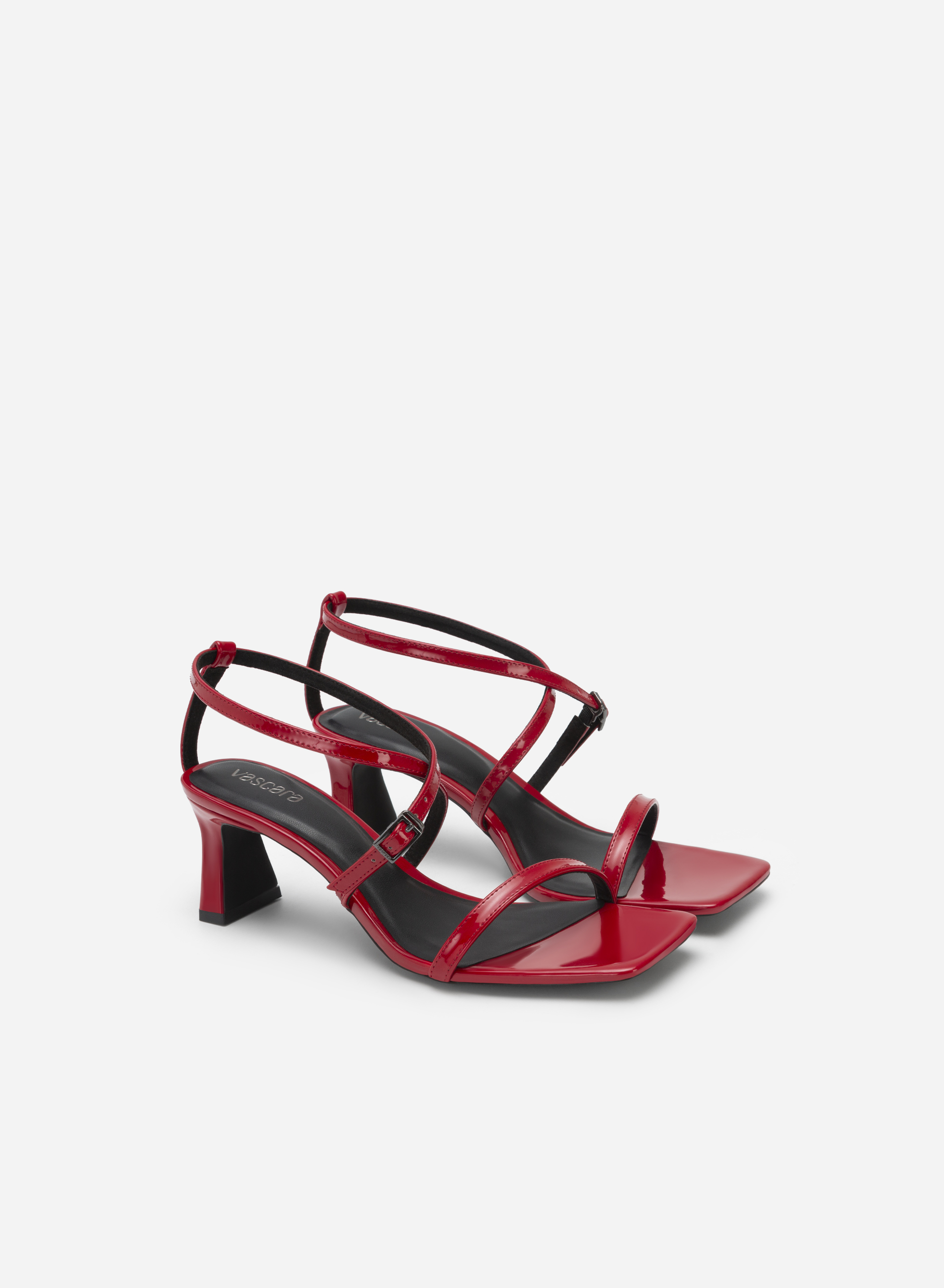 Skinny Cross Strap Square Toe Sandals - PUM 0730 - Red | VASCARA