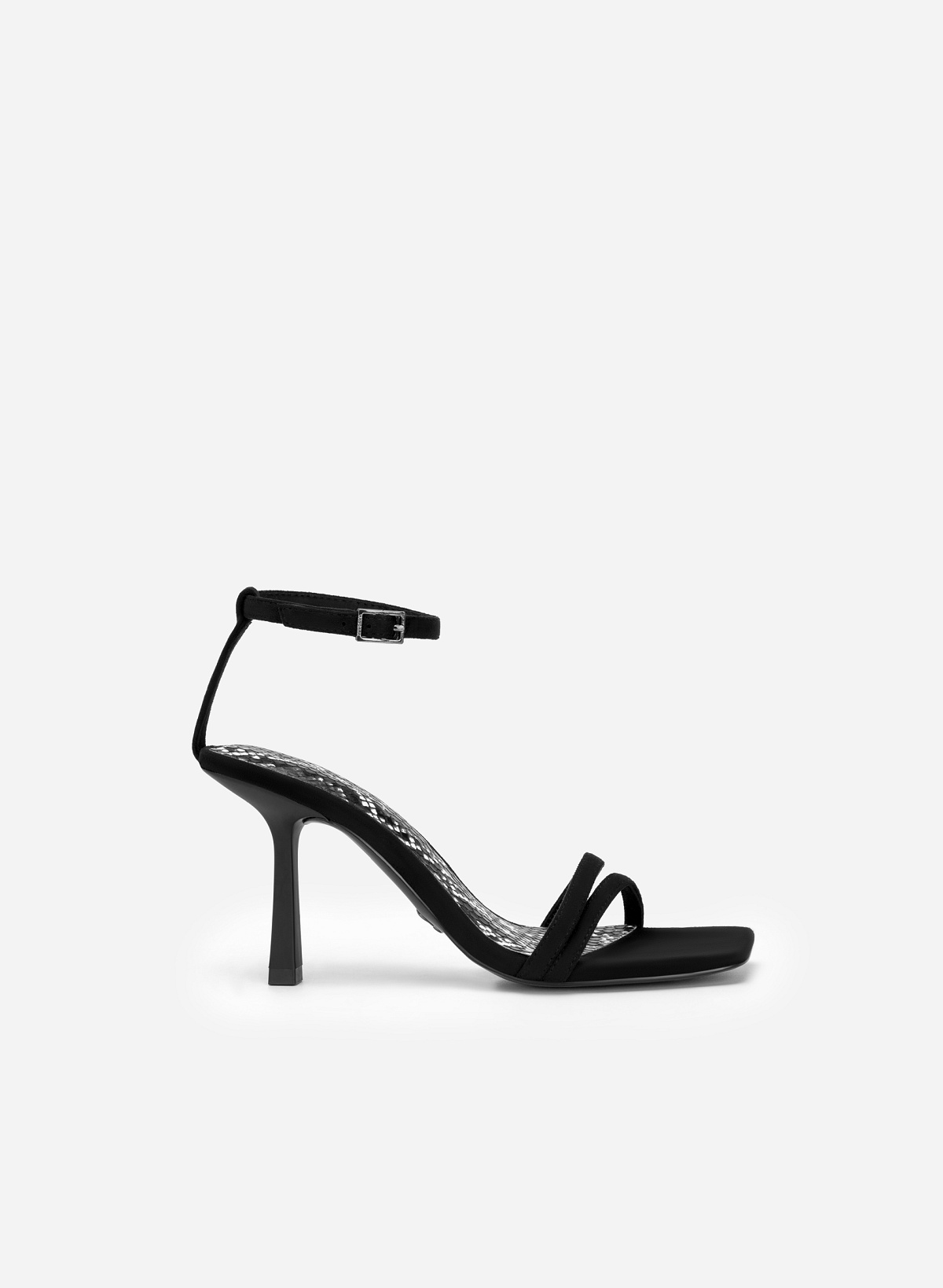 Double Front and Ankle Strap Snake Print Sandals - PUM 0731 - Black - vascara.com