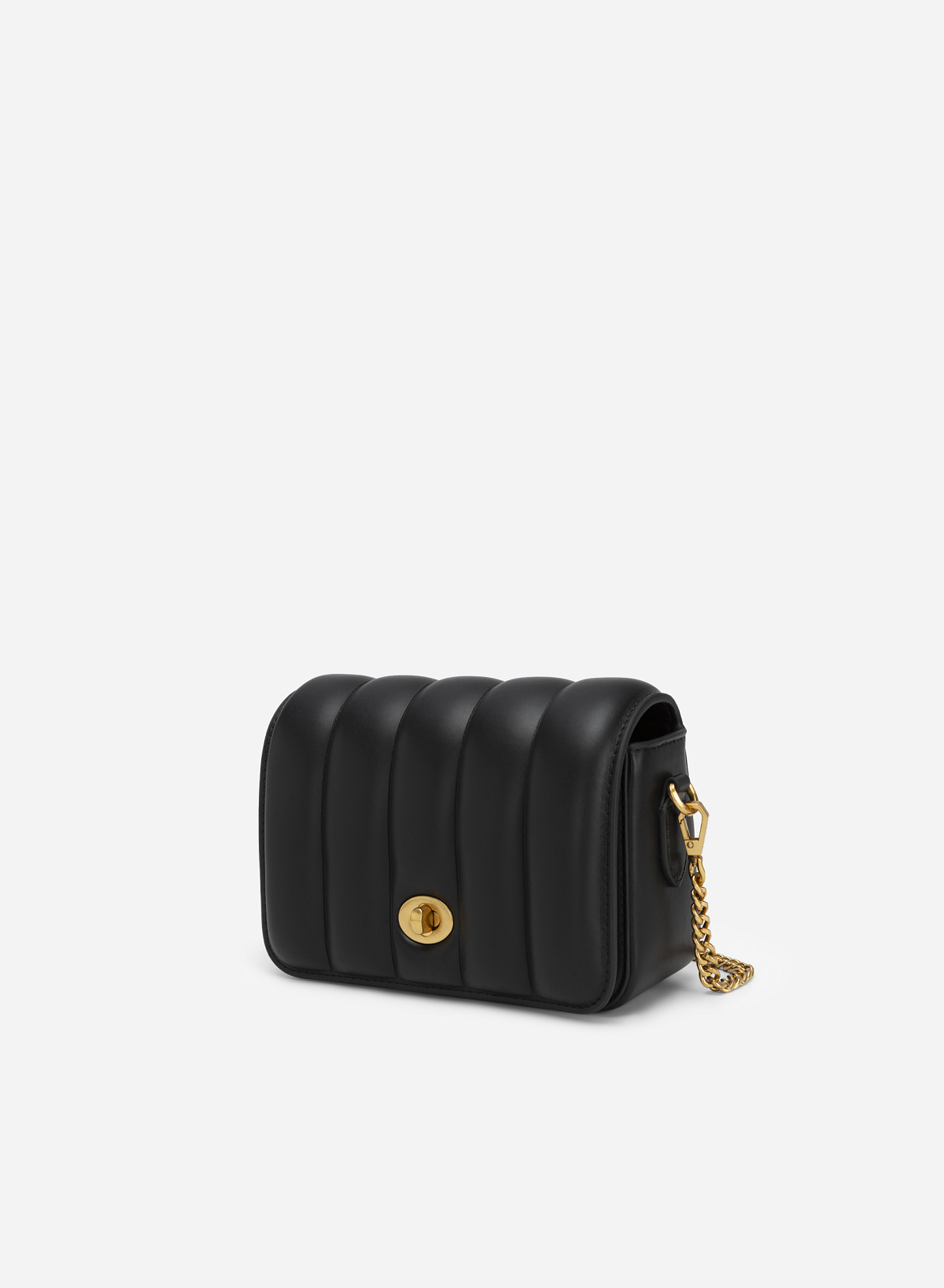 Oval Turn Lock Quilted Flap Crossbody Bag - MES 0205 - Black - vascara.com