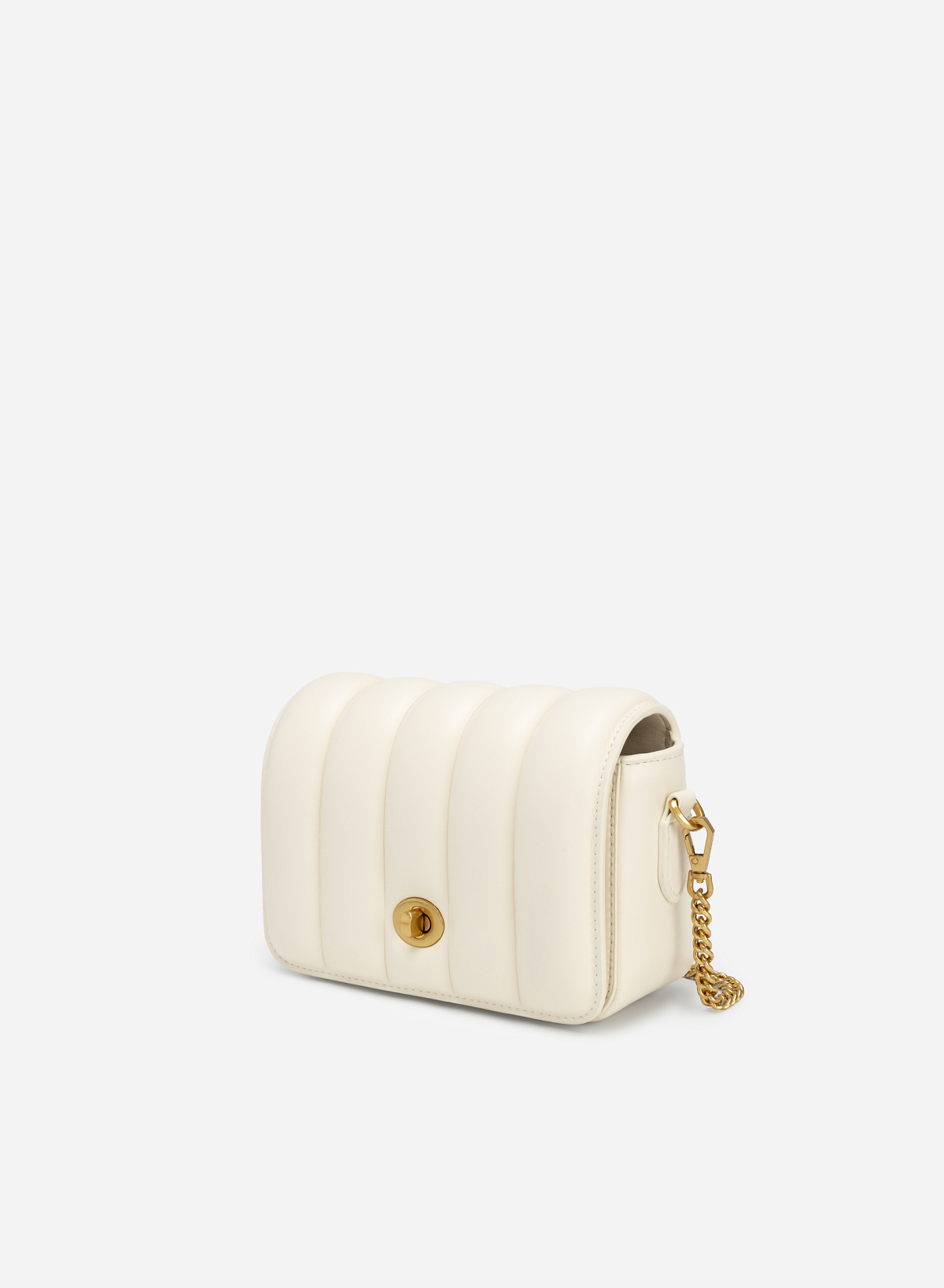 Oval Turn Lock Quilted Flap Crossbody Bag - MES 0205 - Cream - vascara.com