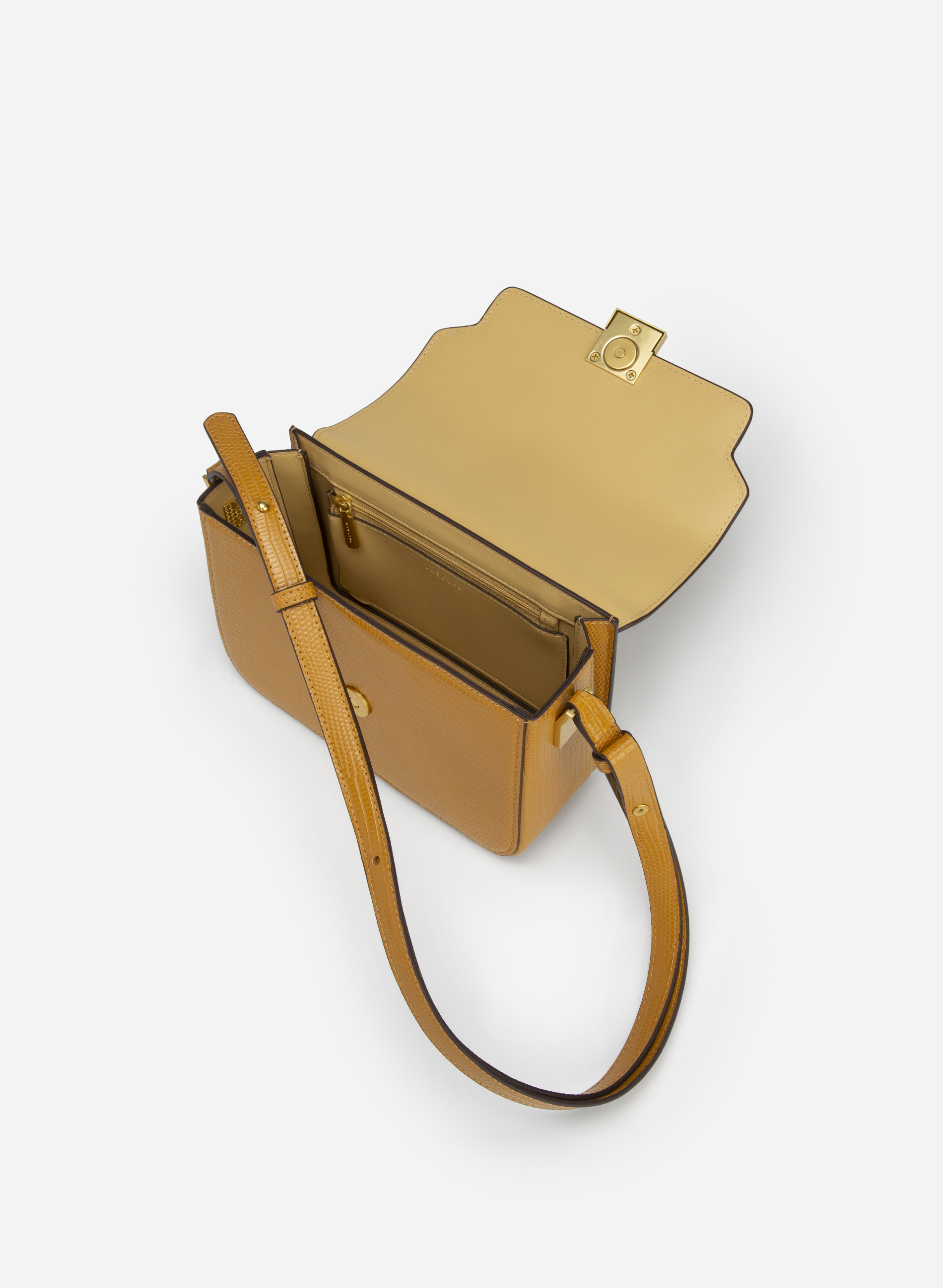 Square Lock Lizard effect Flap Crossbody Bag MES 0206 Dark Yellow Vascara