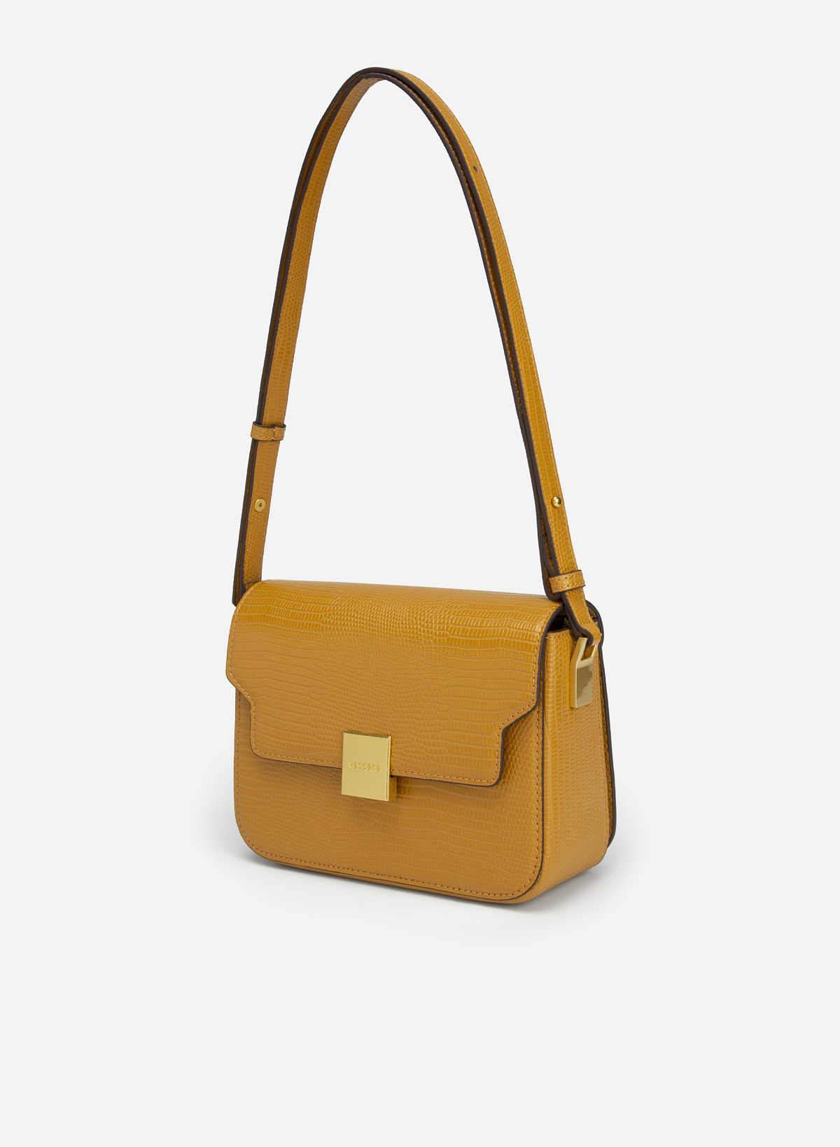 Square Lock Lizard-effect Flap Crossbody Bag - MES 0206 - Dark Yellow - vascara.com