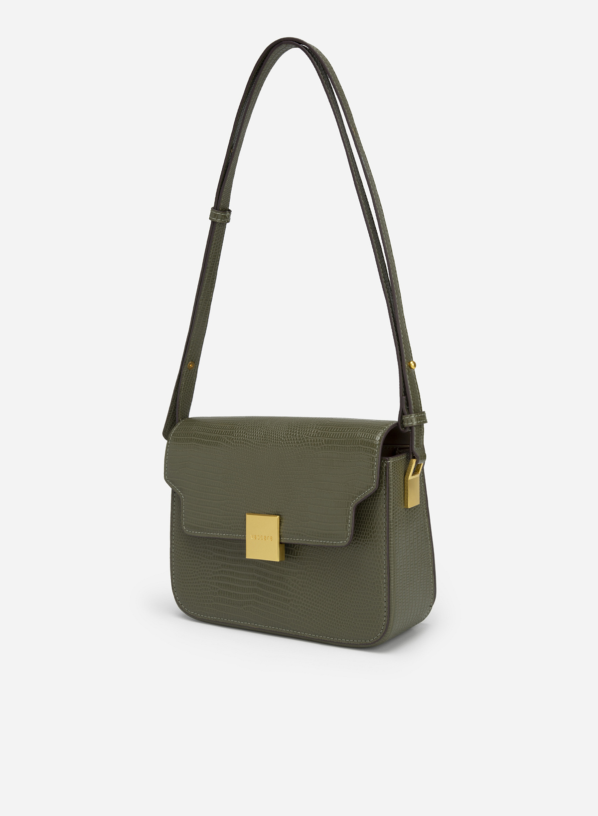 Square Lock Lizard-effect Flap Crossbody Bag - MES 0206 - Dark Green - vascara.com