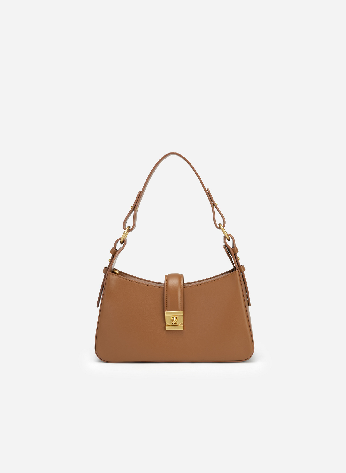 Gold Lock Buckle Belt Hobo Bag - TTE 0091 - Brown | VASCARA