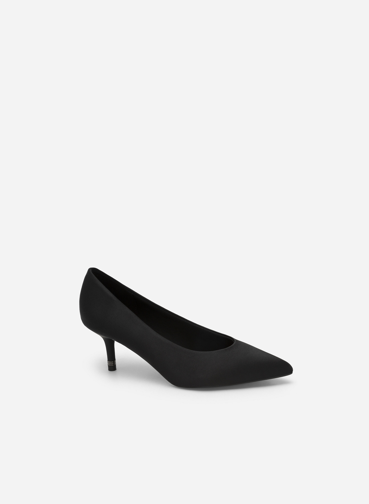 Metallic-Edge Heel Satin Pointed Toe Pumps - HIG 0533 - Black - vascara.com