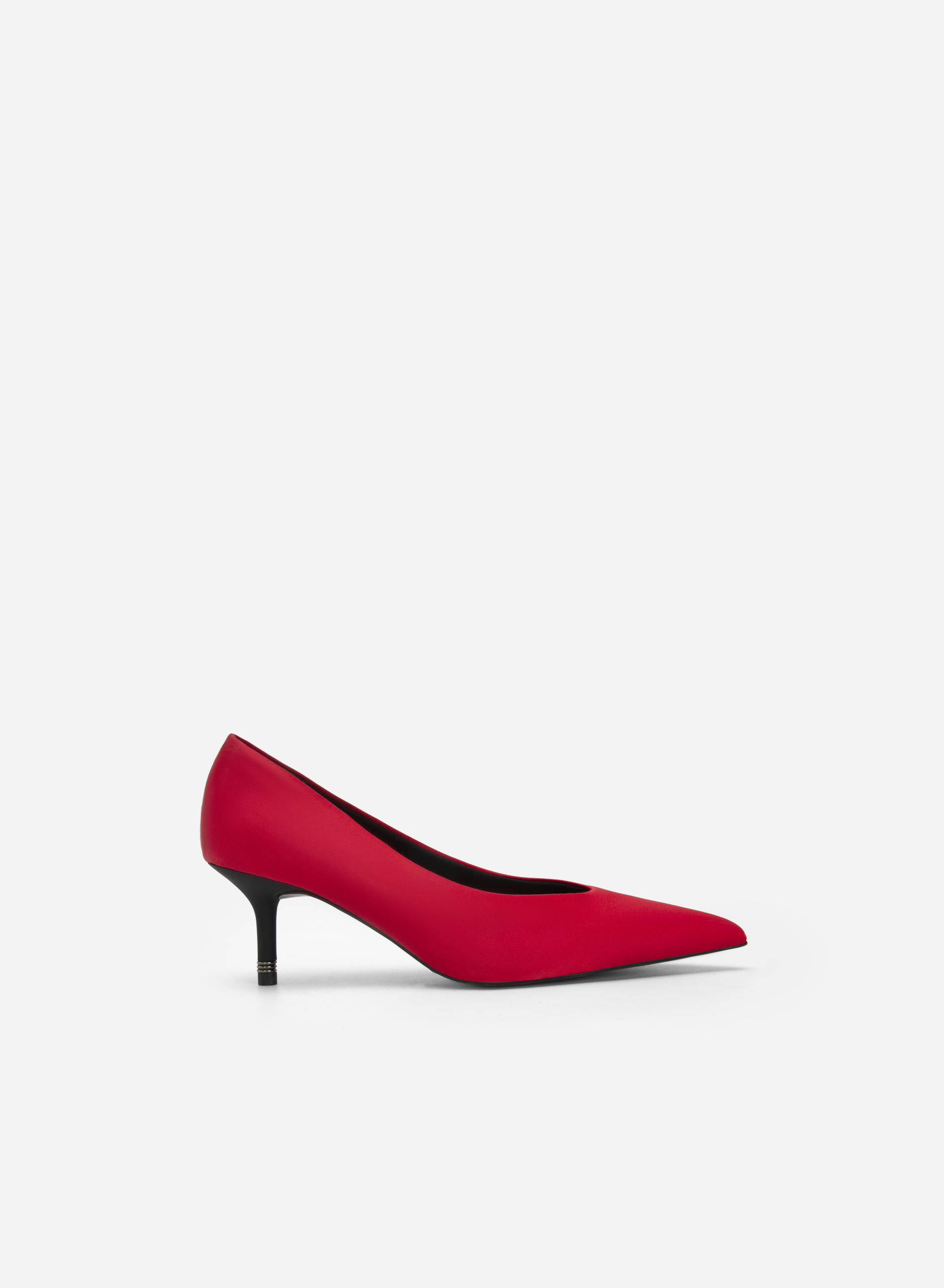 Metallic-Edge Heel Satin Pointed Toe Pumps - HIG 0533 - Red | VASCARA