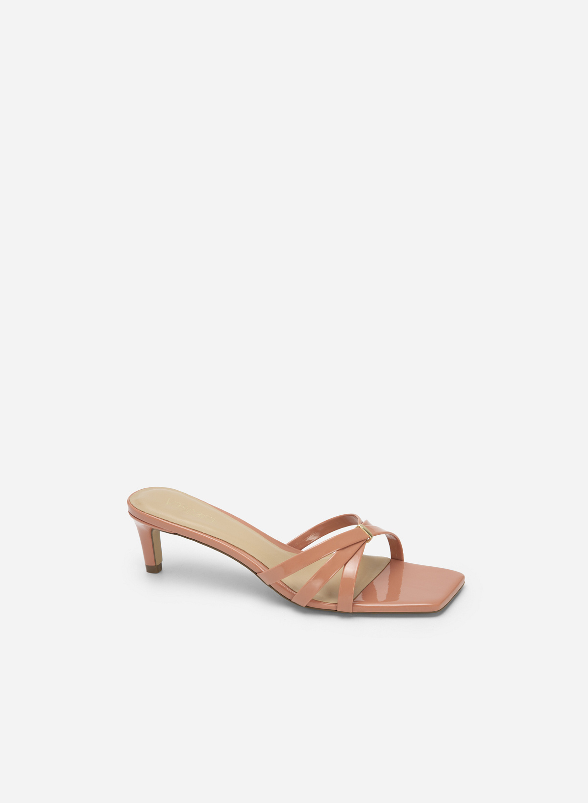 Cross Strap Cuban Heel Square Toe Mule Sandals - MUL 0165 - Dark Pink - vascara.com