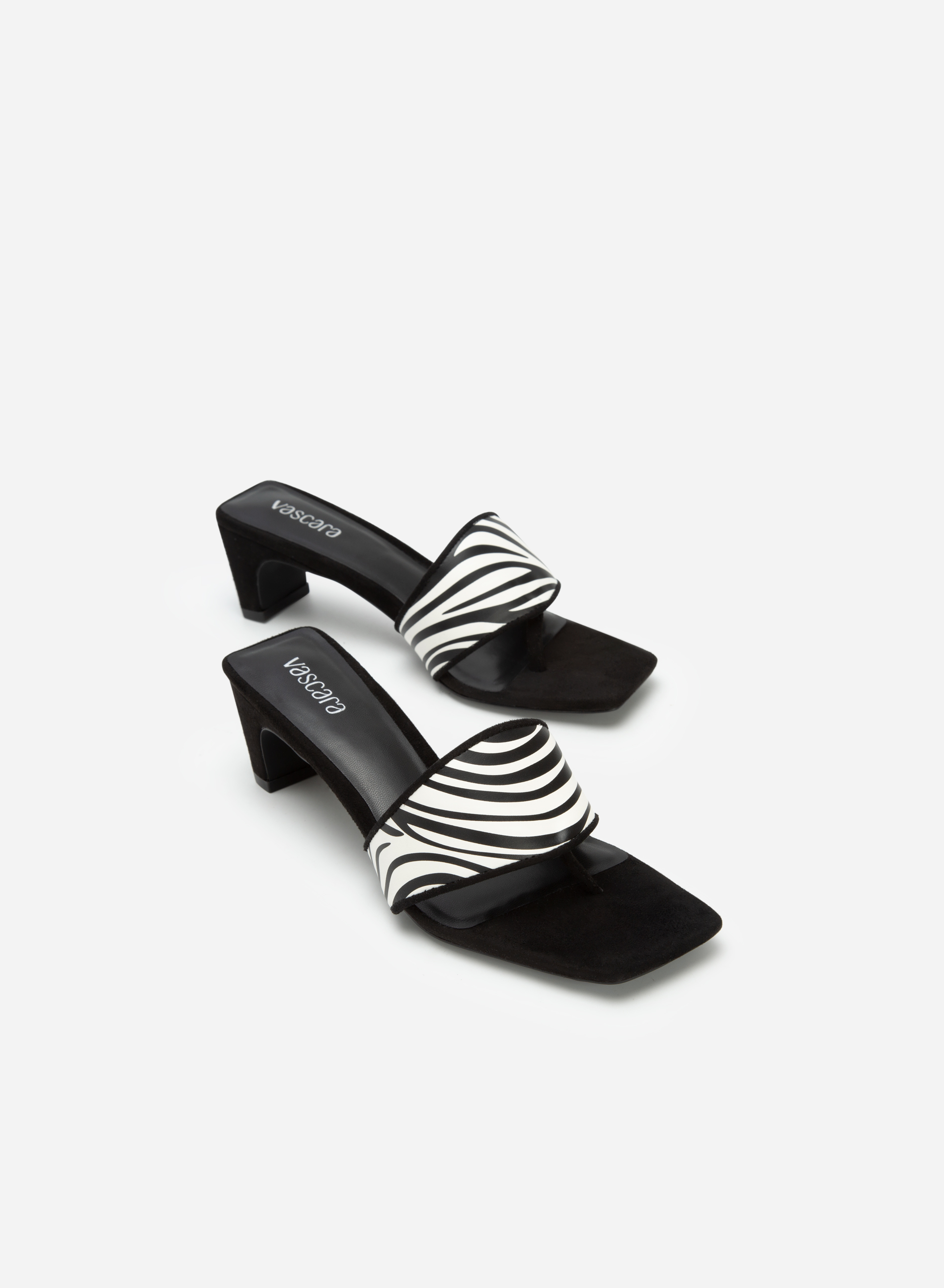 Leopard Print Strap Block Heel Mule Sandals - MUL 0168 - Zebra | VASCARA