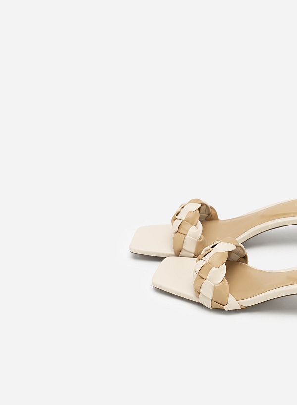 Twisted Strap Mixed Colour Mules - MUL 0170 - Beige | VASCARA