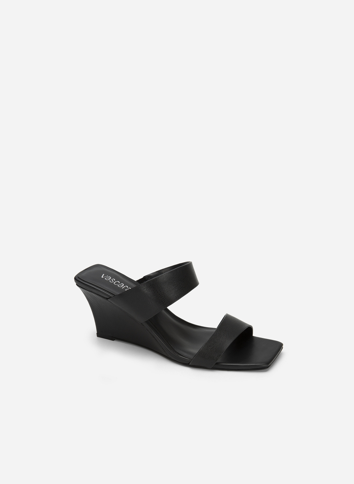 Double Strap Wedge Heel Lizard-effect Mules - GXG 0053 - Black - vascara.com