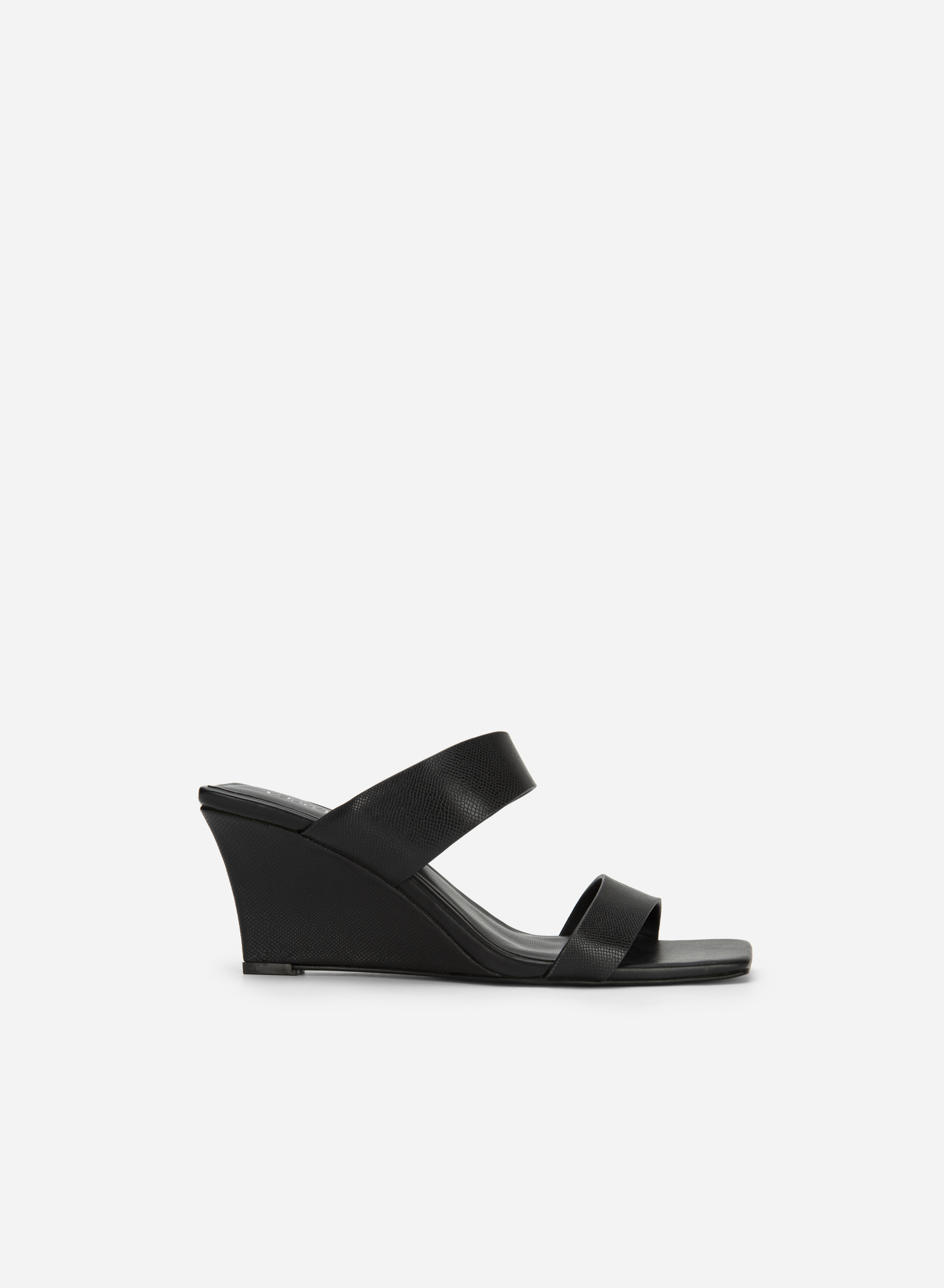 Double Strap Wedge Heel Lizard-effect Mules - GXG 0053 - Black | VASCARA