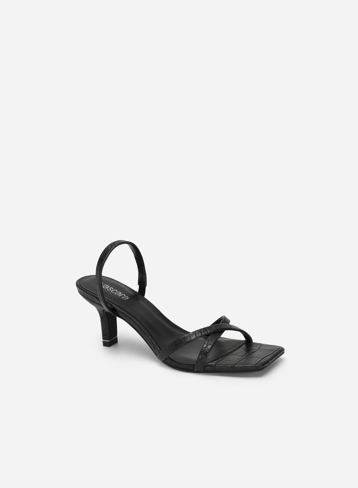 Cross Strap Square Toe Croc-effect Sandals - PUM 0715 - Black - vascara.com