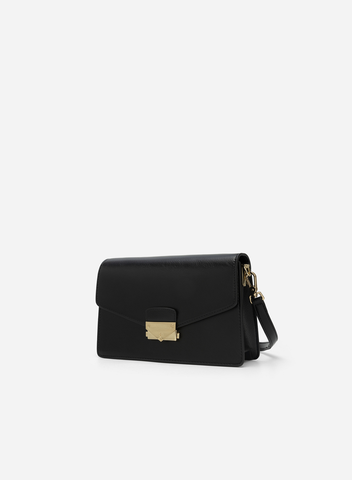 V-shaped Lock Crossbody Bag - MES 0200 - Black - vascara.com