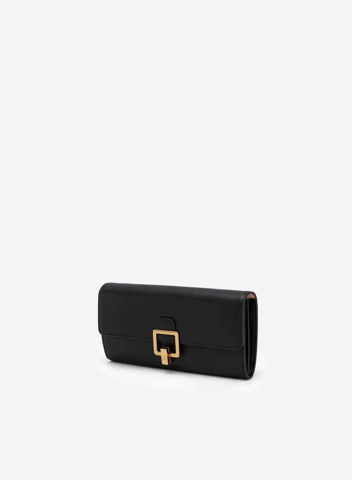 Golden Square Buckle Leather Clutch - CLT 0106 - Black - vascara.com