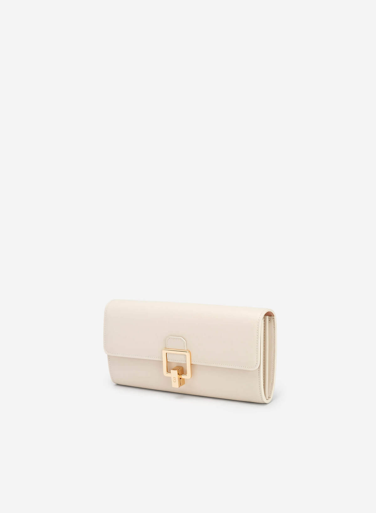 Golden Square Buckle Leather Clutch - CLT 0106 - Cream - vascara.com