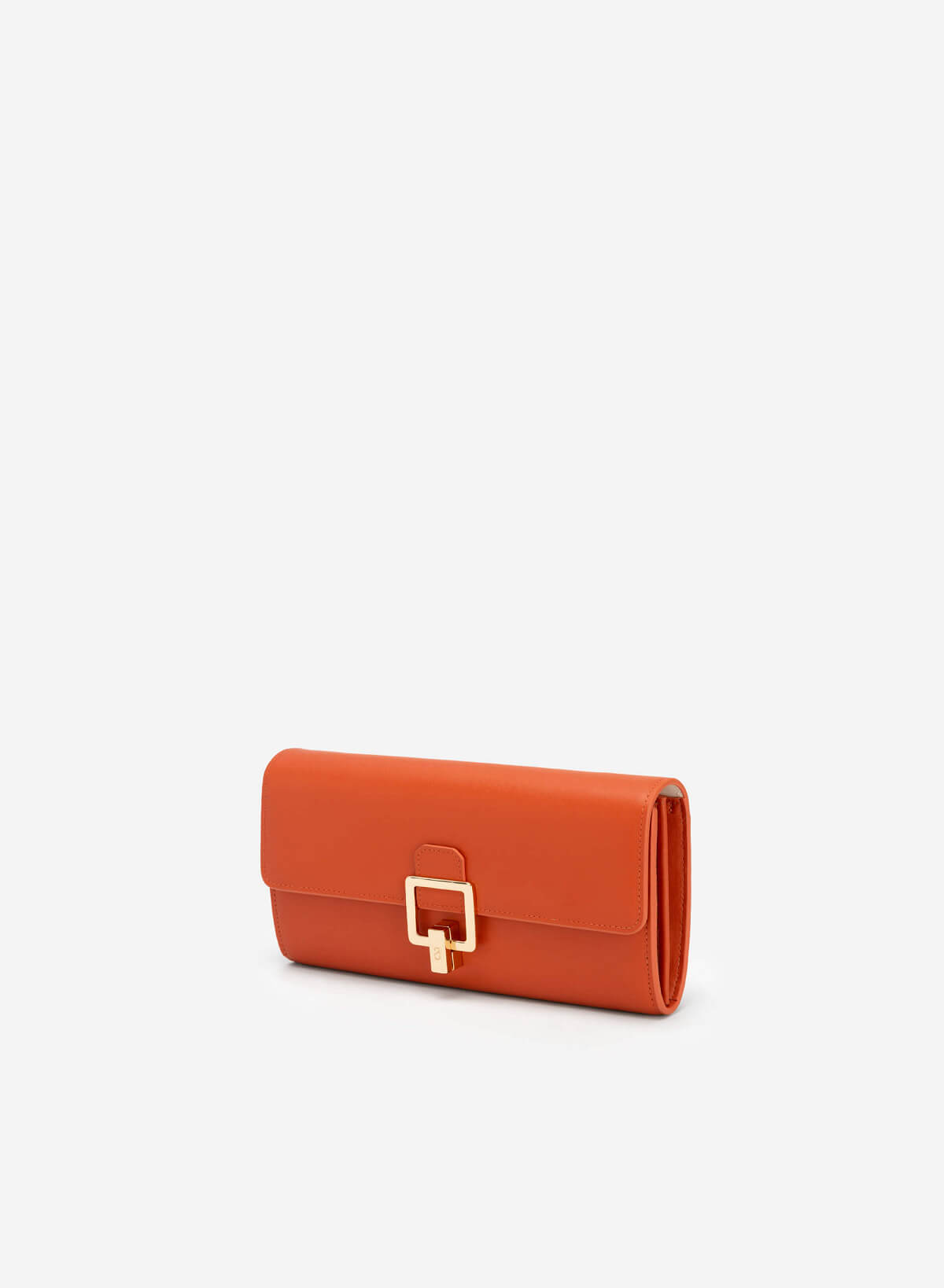 Golden Square Buckle Leather Clutch - CLT 0106 - Orange - vascara.com