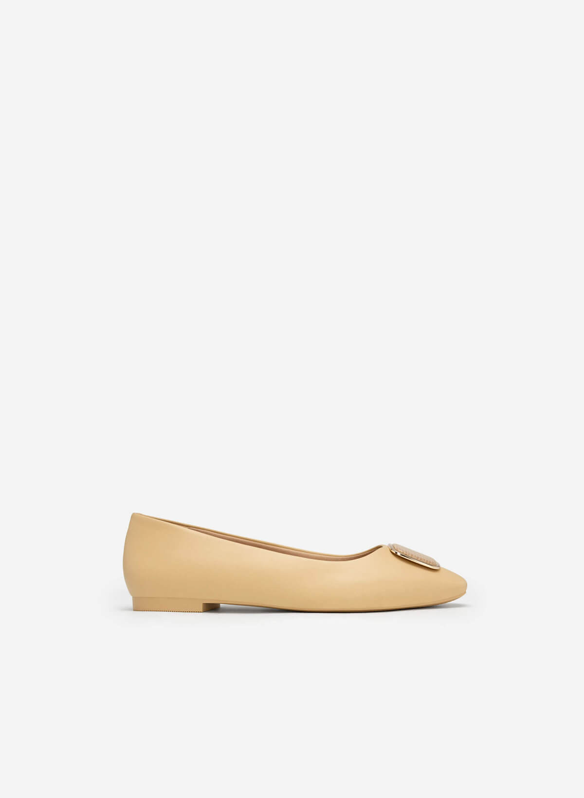 Square Lizard-effect Metallic Edge Lock Ballerinas - SLI 0425 - Beige - vascara.com