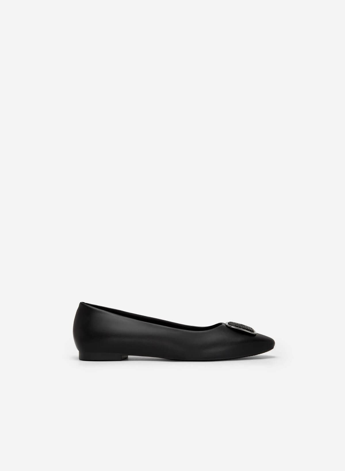 Square Lizard-effect Metallic Edge Lock Ballerinas - SLI 0425 - Black - vascara.com