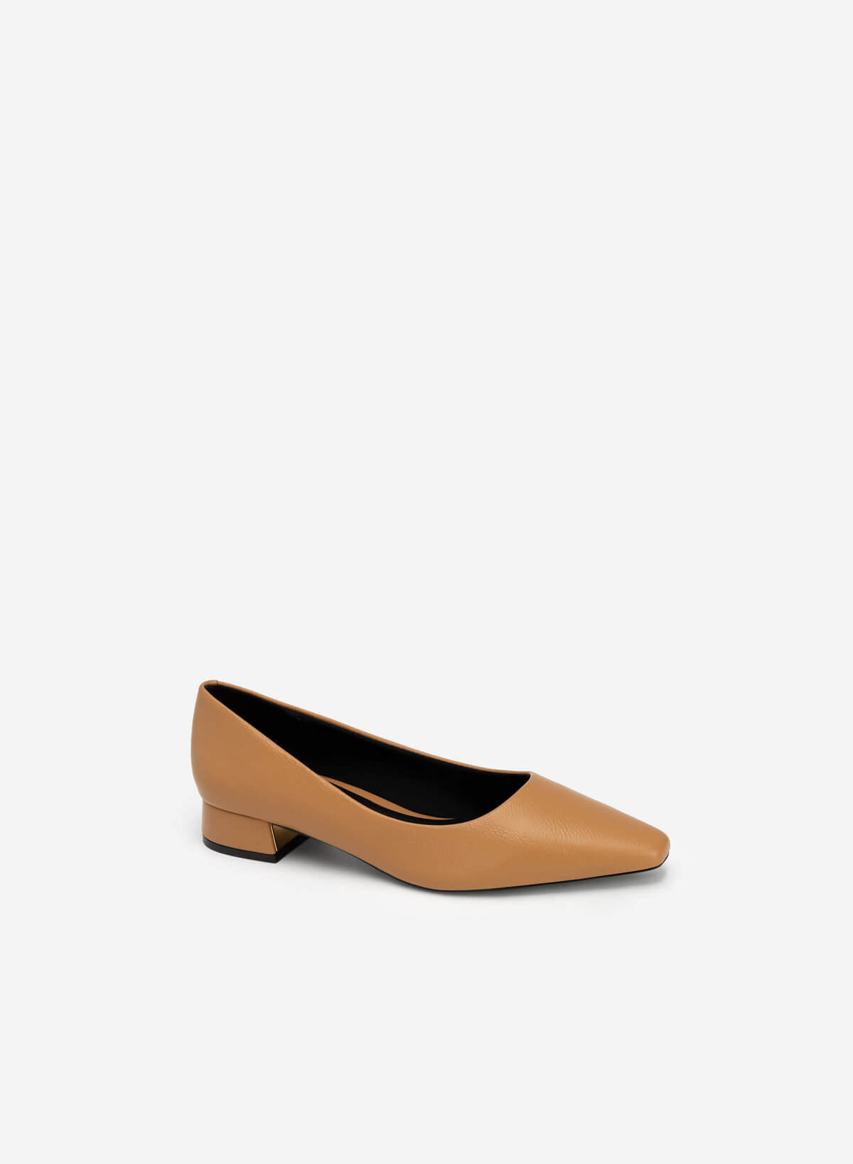 Metal Décor Block Heel Pointed Toe Pumps - HIG 0548 - Light Brown - vascara.com