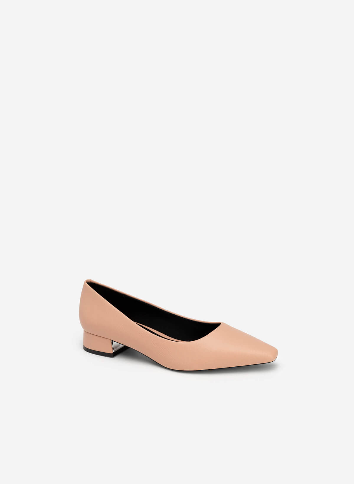 Metal Décor Block Heel Pointed Toe Pumps - HIG 0548 - Pink - vascara.com