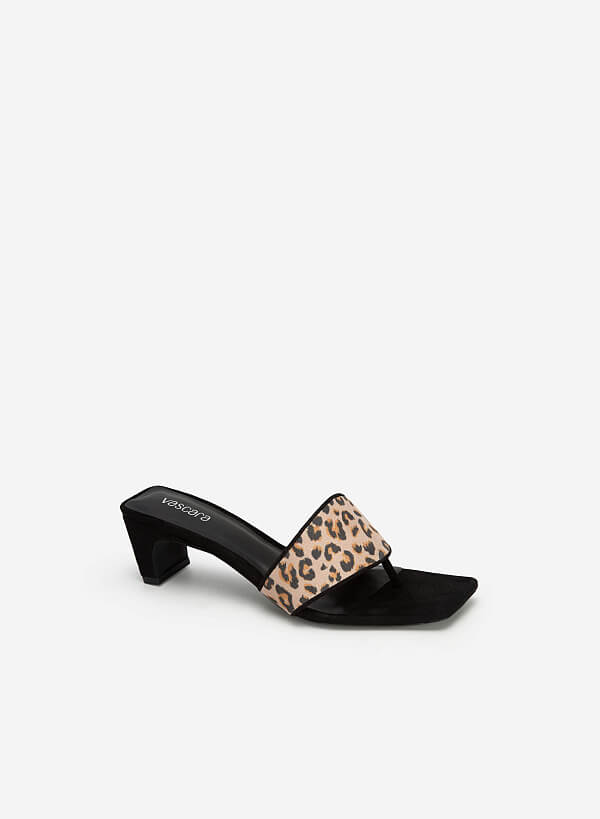 Leopard Print Strap Block Heel Mule Sandals - MUL 0168 - Zebra | VASCARA