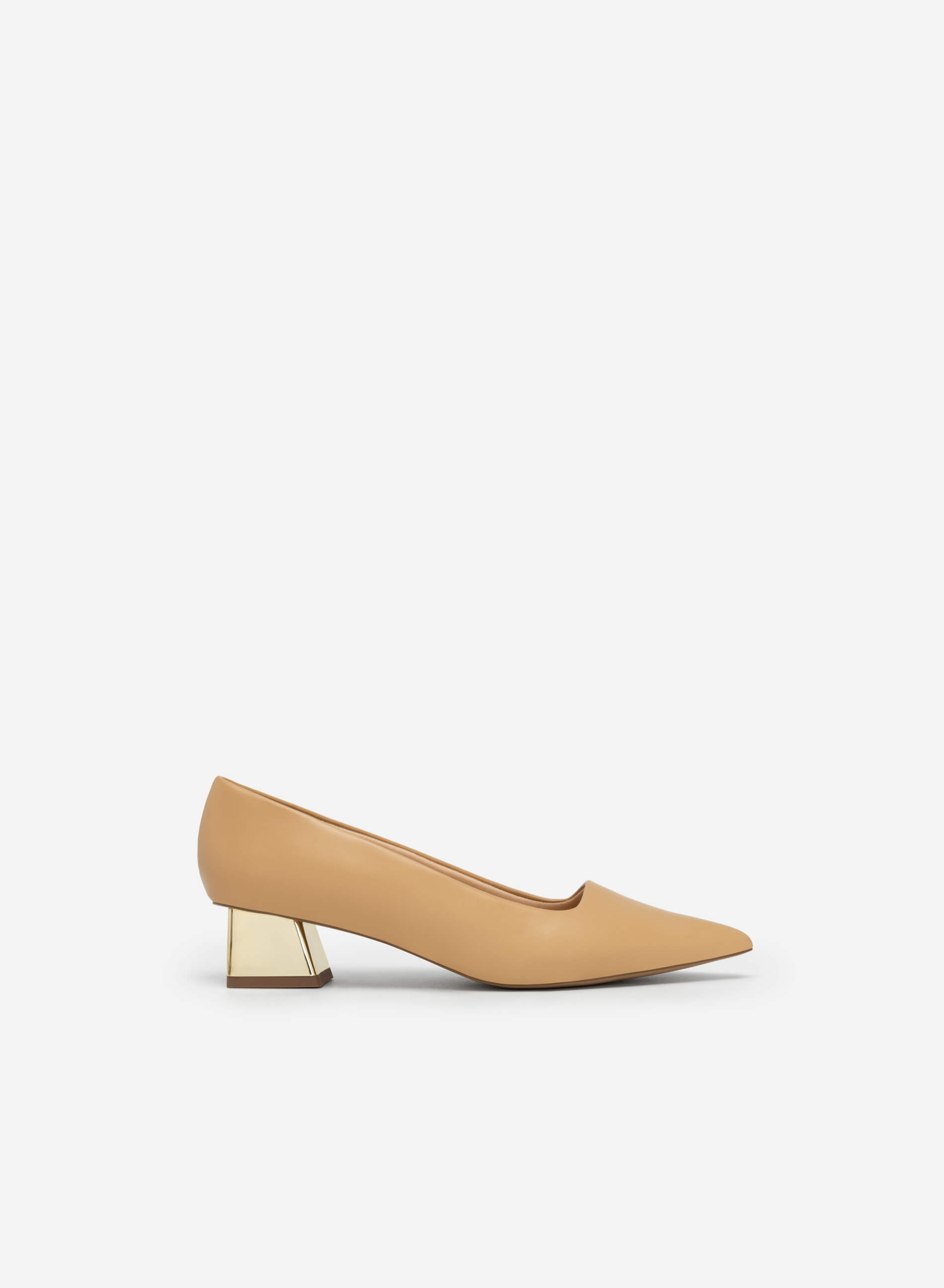 Gold pumps block on sale heel