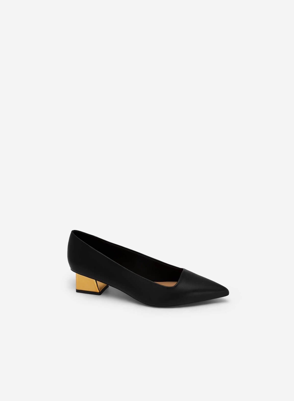 Gold Mirror Block Heel Pointed Toe Pumps - HIG 0535 - Black - vascara.com