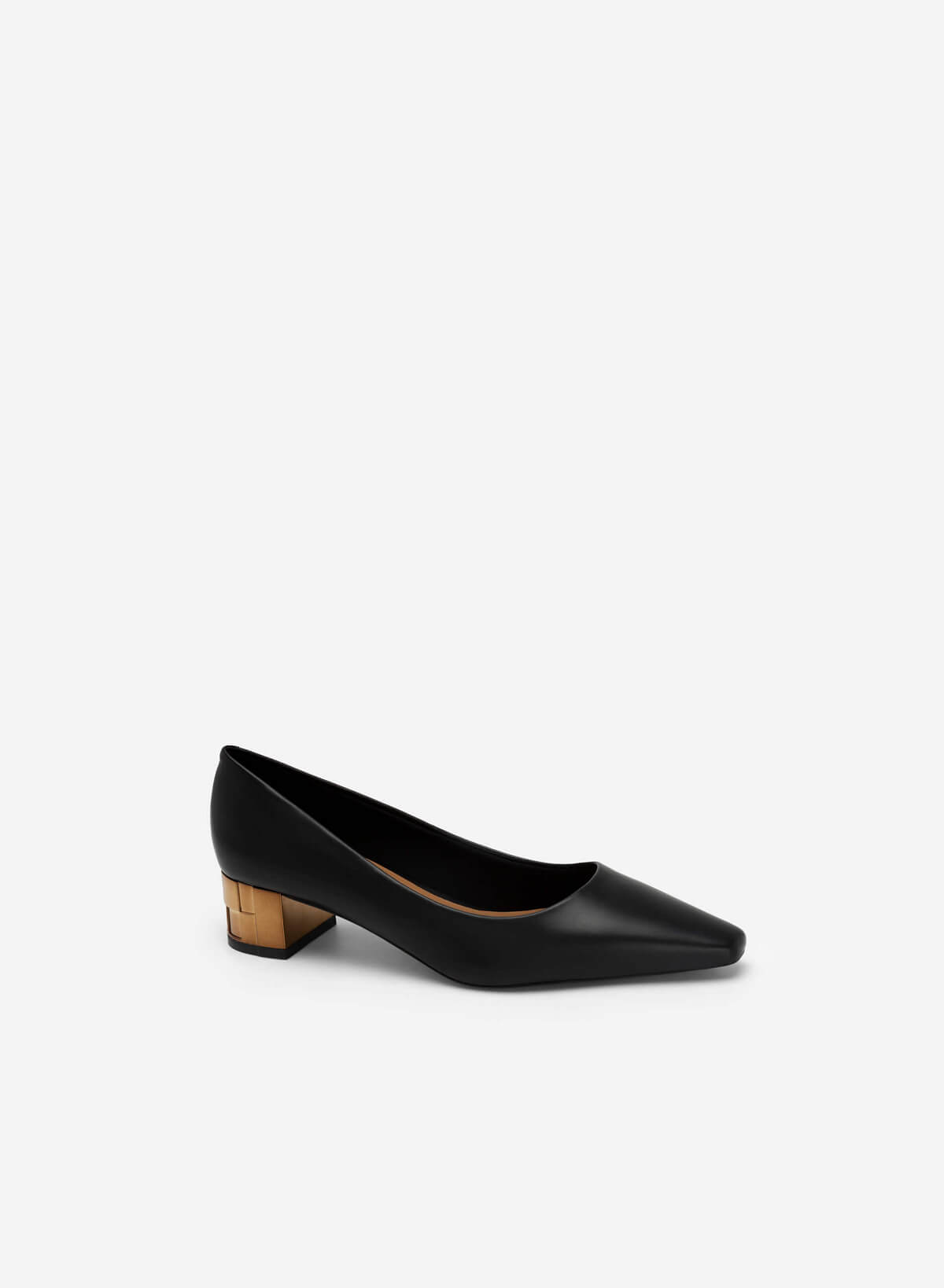 Geometric Carved Block Heel Pointed Toe Pumps - HIG 0545 - Black - vascara.com