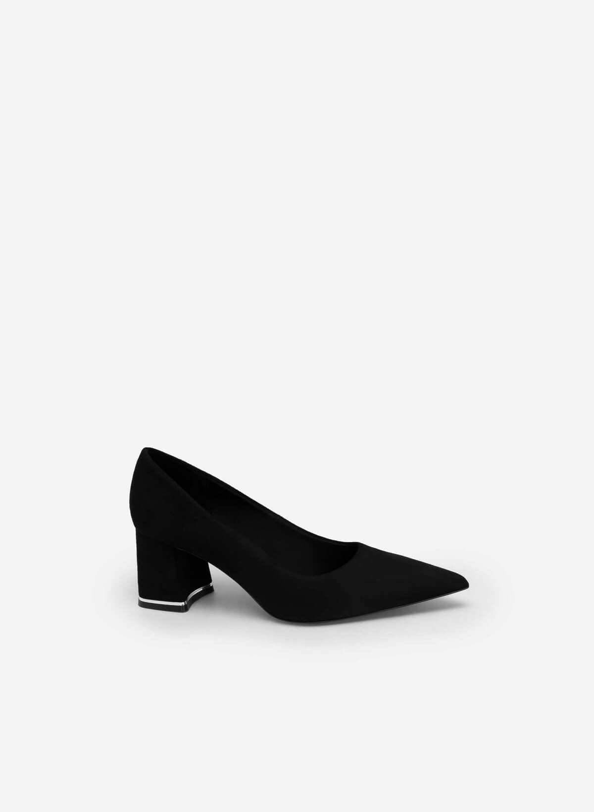 Mirror Edge Block Heel Pointed Toe Pumps - HIG 0554 - Black - vascara.com