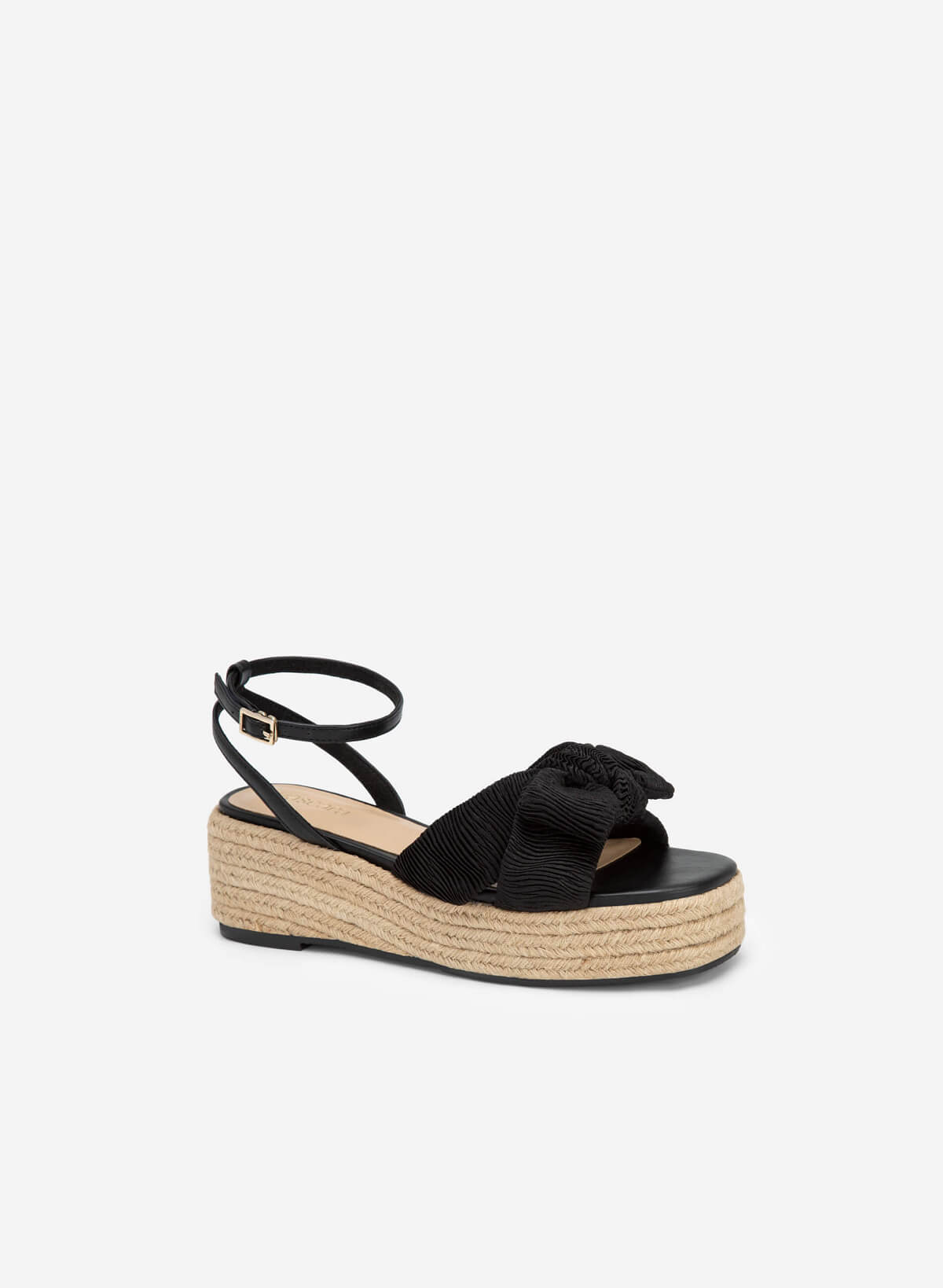 Pleated Cross Strap Sedge Sole Sandals - PLA 0430 - Black - vascara.com