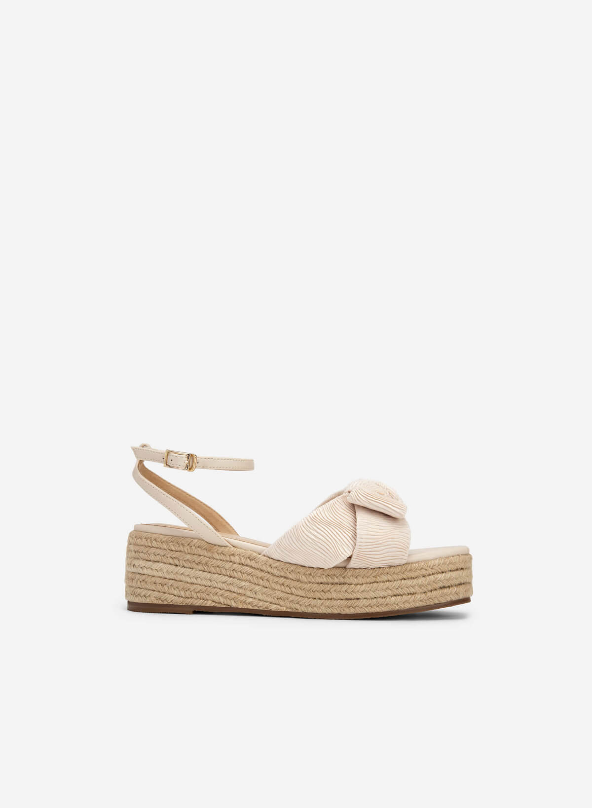 Pleated Cross Strap Sedge Sole Sandals - PLA 0430 - Cream - vascara.com