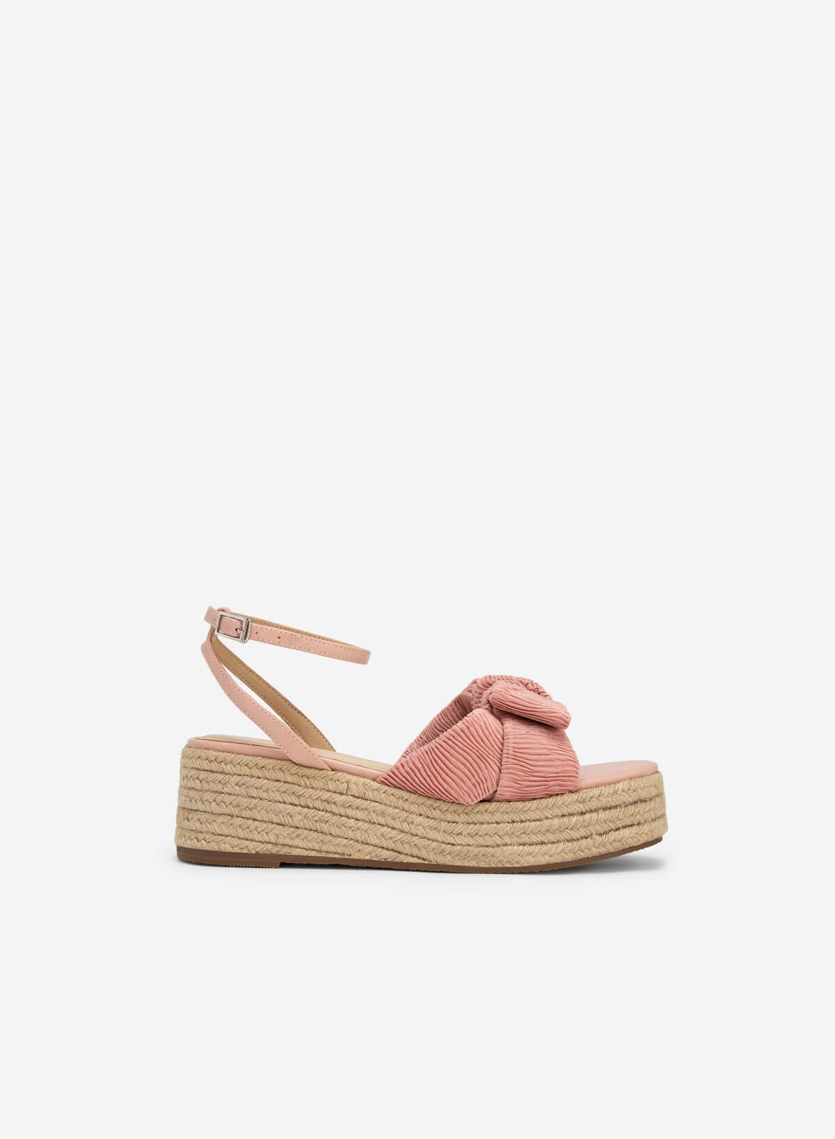 Pleated Cross Strap Sedge Sole Sandals - PLA 0430 - Pink - vascara.com