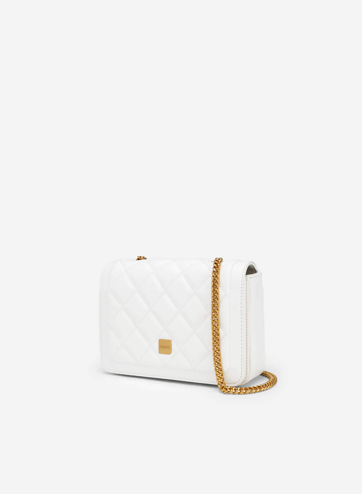 Chain Strap Grid Quilted Crossbody Bag - MES 0203 - White - vascara.com