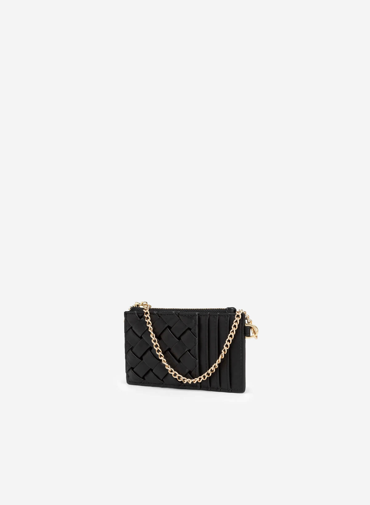 Chain Strap Diagonal Knit Multi-Compartment Wallet - WLL 0243 - Black - vascara.com