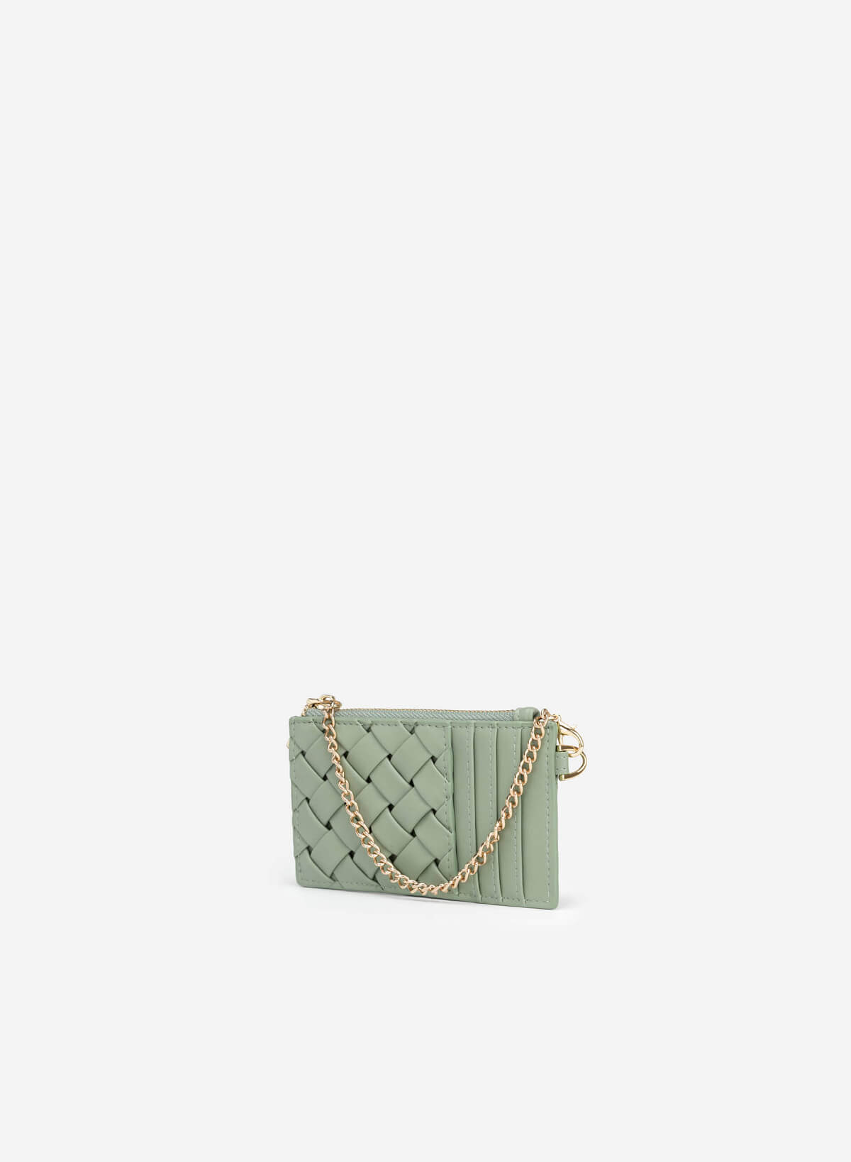 Chain Strap Diagonal Knit Multi-Compartment Wallet - WLL 0243 - Mint - vascara.com