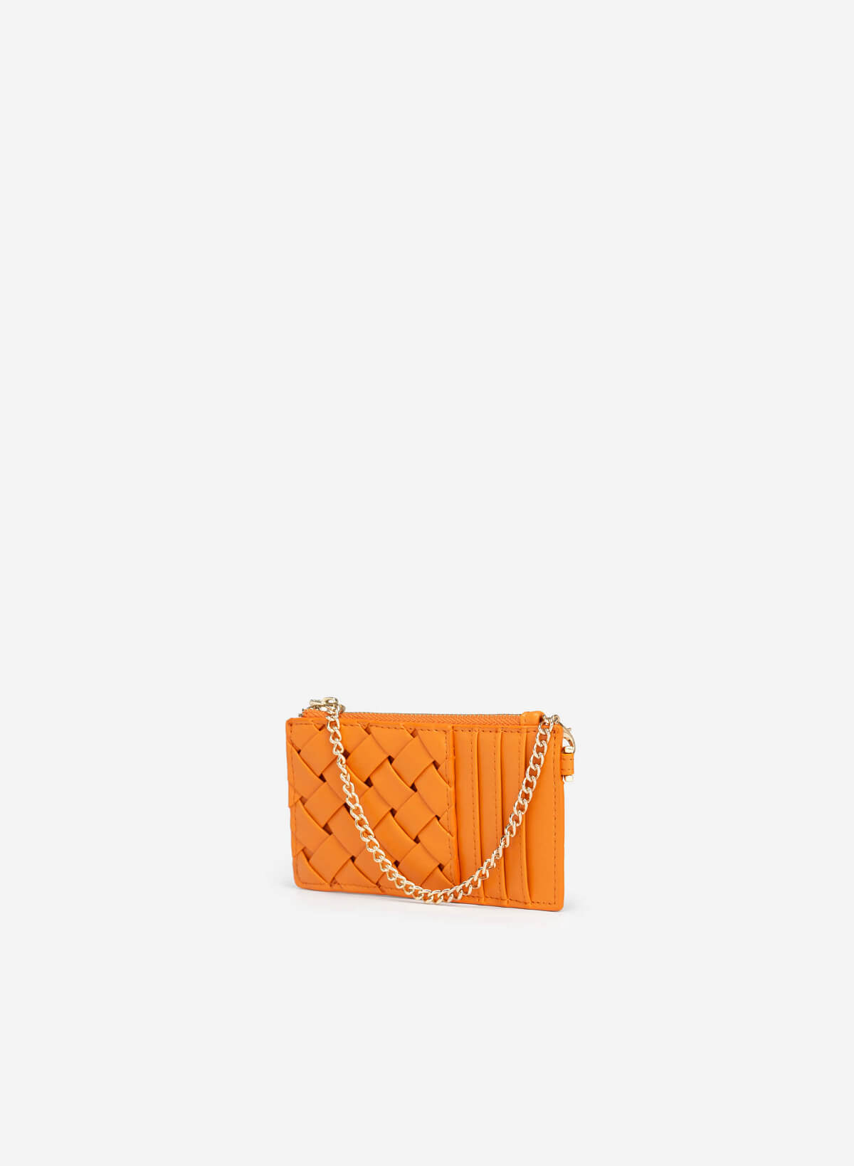 Chain Strap Diagonal Knit Multi-Compartment Wallet - WLL 0243 - Orange - vascara.com