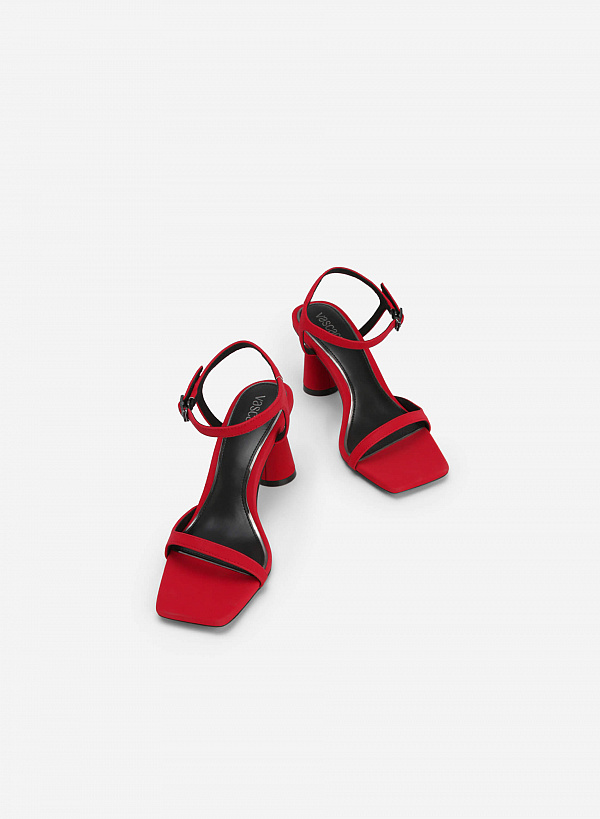 Giày sandal nhung ankle strap gót trụ - SDN 0736 - Màu đỏ - VASCARA