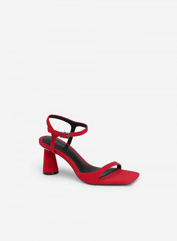 Giày sandal nhung ankle strap gót trụ - SDN 0736 - Màu đỏ - VASCARA