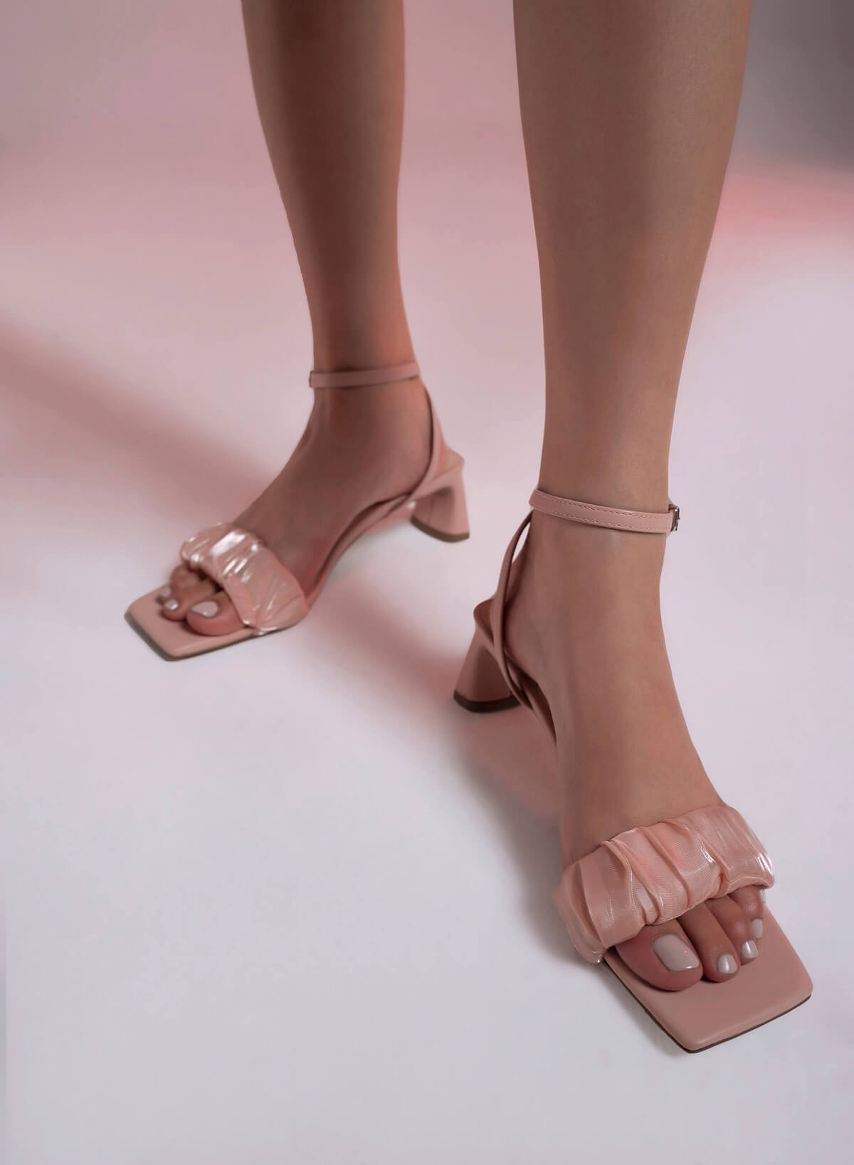 Ruched Mesh Front Strap Ankle Strap Sandals - PUM 0733 - Pink - vascara.com